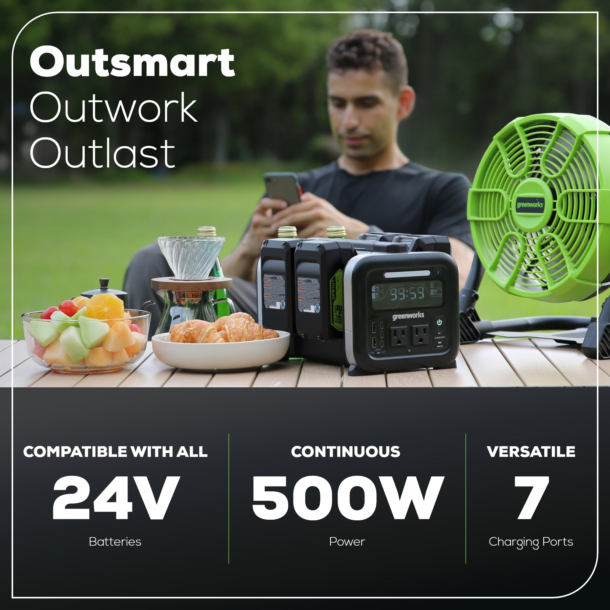 24V 500W Portable Power Station with 4x 4.0Ah Batteries & Fast Charger - Perfect for Camping, Outdoor Adventures & Emergency Backup Power