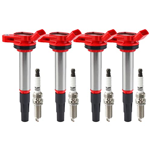 4 Pack Ignition Coils & Double Iridium Spark Plugs UF596 UF619 Coil Pack Kit - Compatible with Toyota Corolla, Pontiac Vibe, Lexus CT200h, Scion Matrix 2008-2017 1.8L L4 (Replaces 90919-02258) - Improve Engine Performance & Fuel Efficiency
