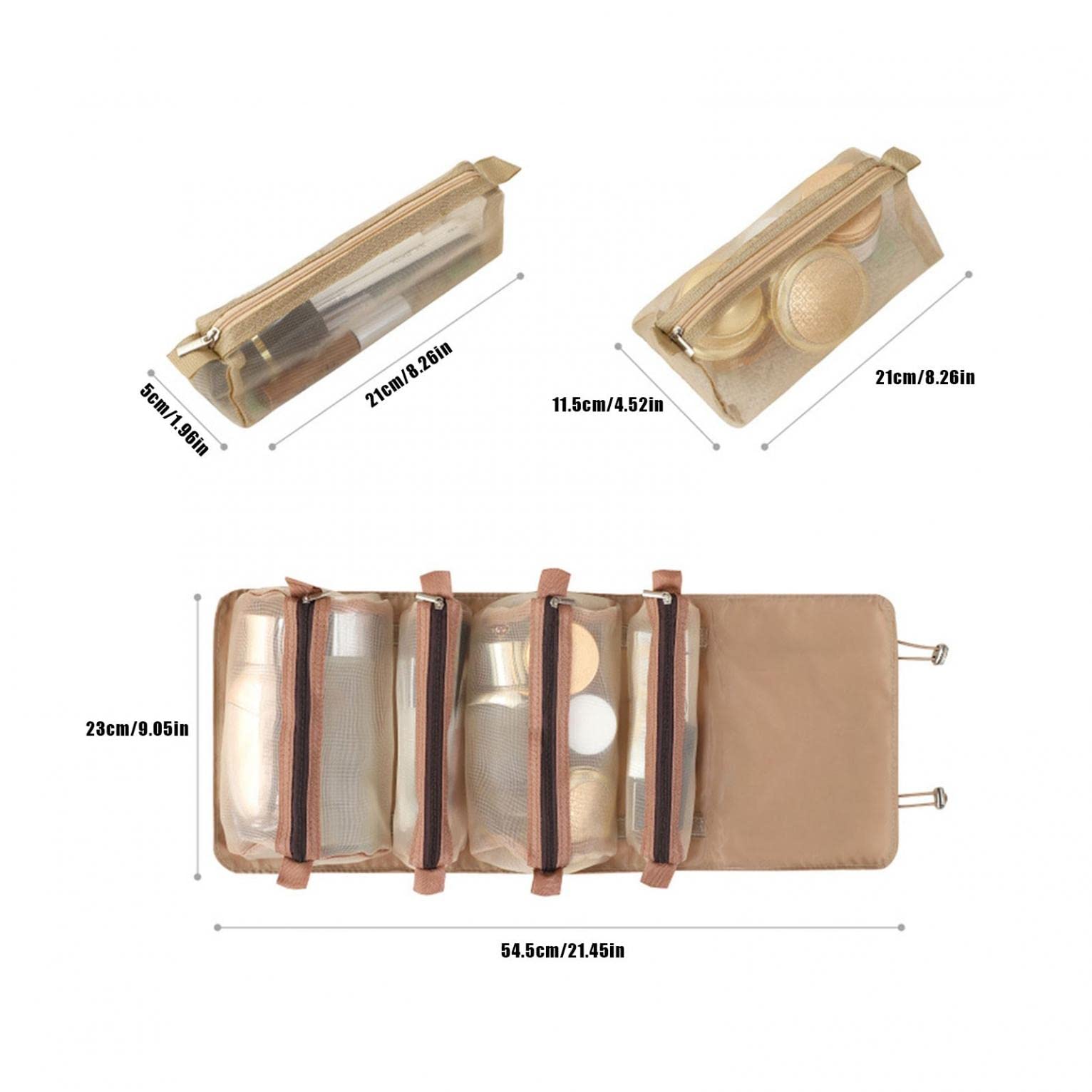 4 in 1 Foldable Makeup Bag with Removable Compartments - Waterproof Travel Cosmetic Organizer & Toiletry Kit for Women | Perfect for Vacation, Gym, Business Trips & Daily Use