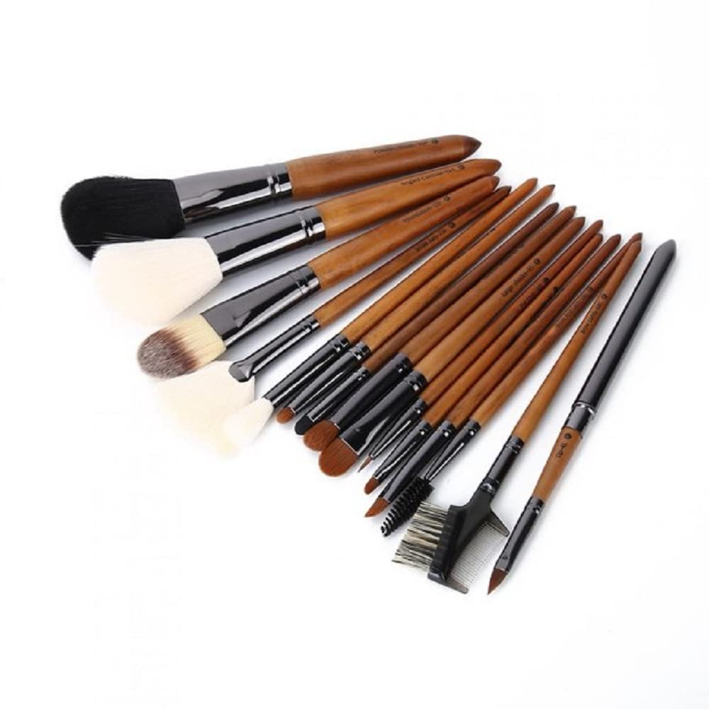 15-Piece Professional Walnut Handle Makeup Brush Set - Eyeshadow, Blending, Contouring Brushes for Flawless Makeup Application | Perfect for Home, Travel & Professional Makeup Artists