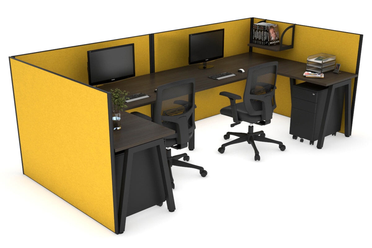 Quadro A Legs 2-Person Corner Workstation - U-Shaped Black Frame Office Desk [1800L x 1800W with Cable Management] - Perfect for Collaborative Workspaces & Home Offices