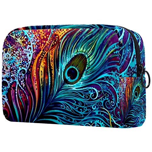 TIKISMILE Large Peacock Feather Makeup Bag for Women - Waterproof Travel Cosmetic Pouch & Toiletry Organizer - Perfect for Travel, Gym, Beach & Daily Use
