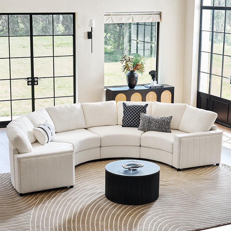 Aeris Modern Curved Sectional Sofa Set - L-Shaped Couch with Ottoman for Living Room, Lounge & Entertainment Spaces | Contemporary Fabric Upholstery, Comfortable Seating for Family & Guests