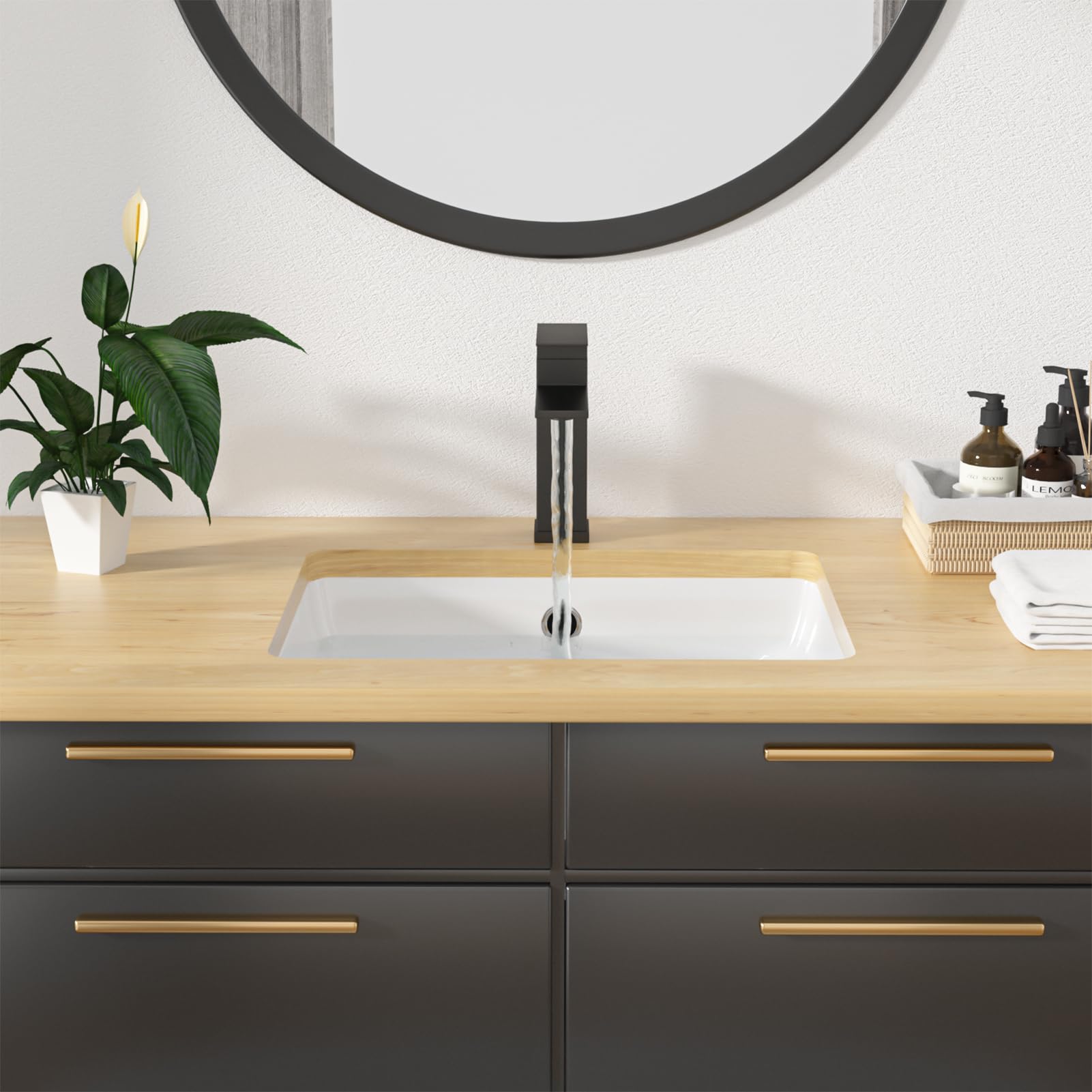 Kichae 18x14 Inch Modern White Rectangular Undermount Bathroom Sink - Porcelain Ceramic Vanity Lavatory with Overflow for Contemporary Home & Commercial Use