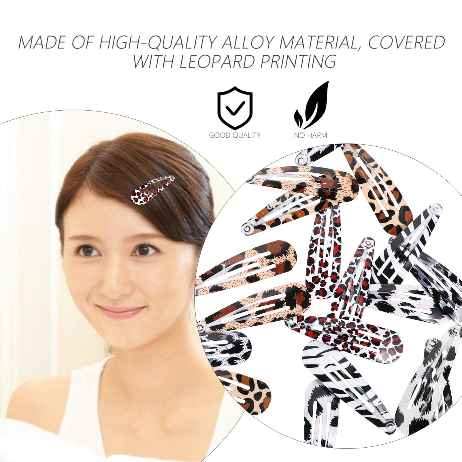 FRCOLOR 24pcs Leopard Print Snap Hair Clips - Non-Slip Metal Geometric Barrettes for Women & Girls - Perfect for School, Work, Parties & Everyday Hair Styling Accessories