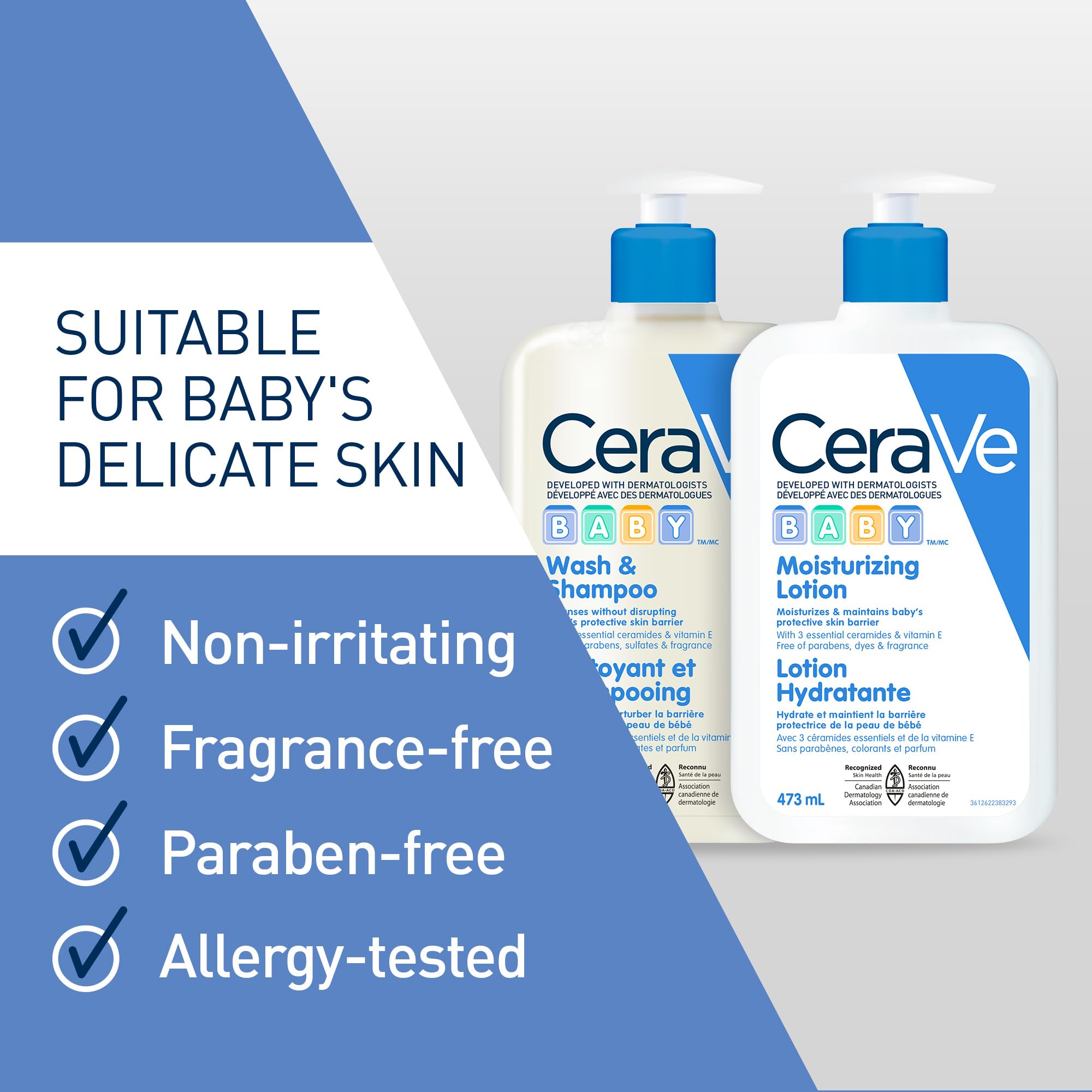CeraVe Baby Moisturizing Lotion & Wash & Shampoo Set - 16oz (473ml) Each | Tear-Free, Gentle Formulas for Sensitive Skin | Daily Baby Bath & Skincare Routine