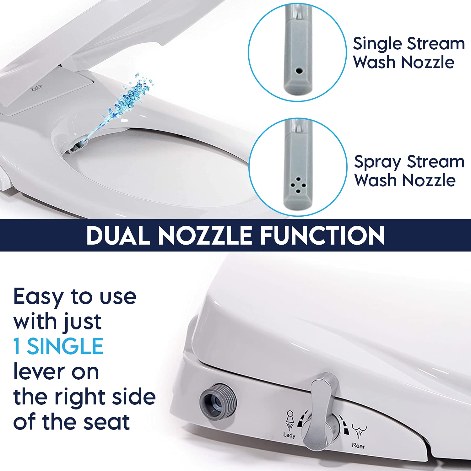 Dual Nozzle Manual Bidet Toilet Seat for Round Toilets - Soft Close Seat & Cover, Rear & Feminine Wash, Easy Installation, No Power Needed | Perfect for Bathroom Upgrade, Hygienic Cleaning & Water Conservation (Round Toilet)