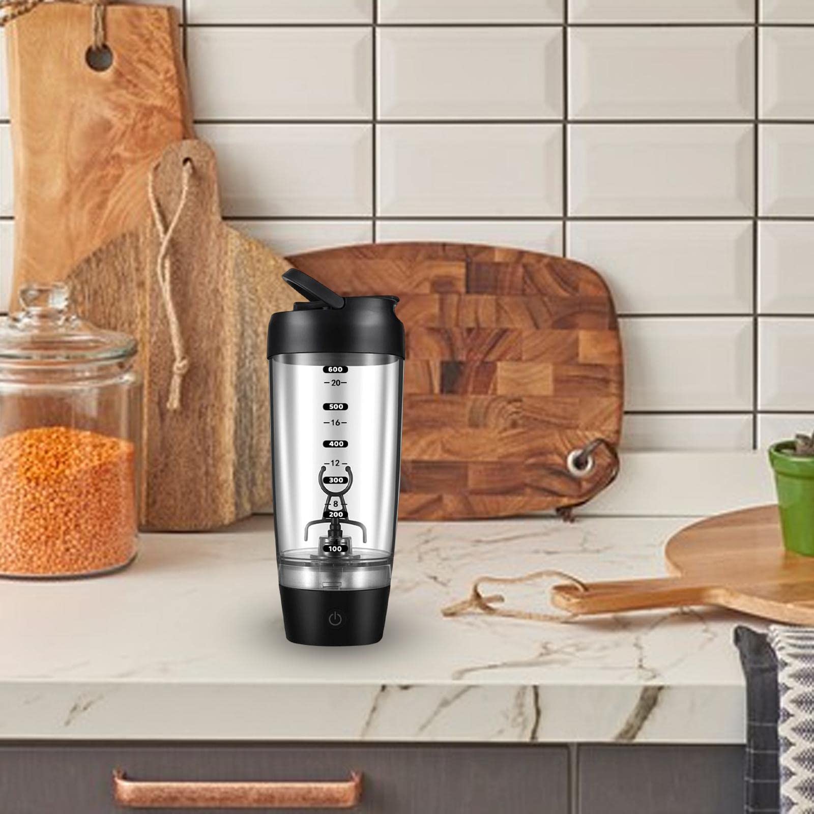 JAYIOLA Electric Protein Shaker Bottle - 20 oz Portable Blender Cup for Protein Shakes, Smoothies & Meal Replacement Drinks - Ideal for Gym, Workout & Fitness Enthusiasts - Black