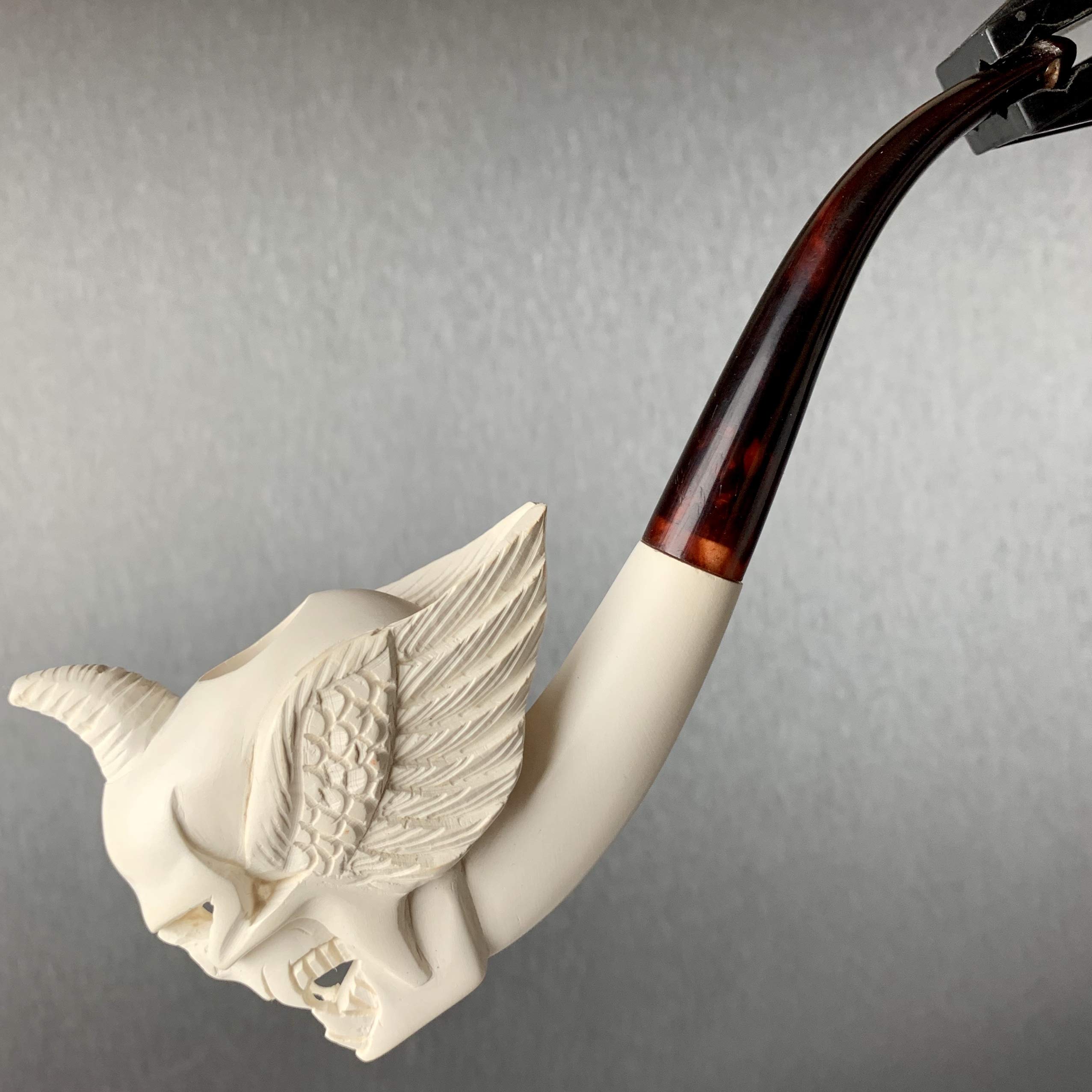 Paykoc M53025 Hells Angel Skull with Wings & Teeth Meerschaum Tobacco Pipe - Premium Smoking Pipe for Collectors & Tobacco Enthusiasts | Perfect for Relaxation, Gifts & Pipe Collections