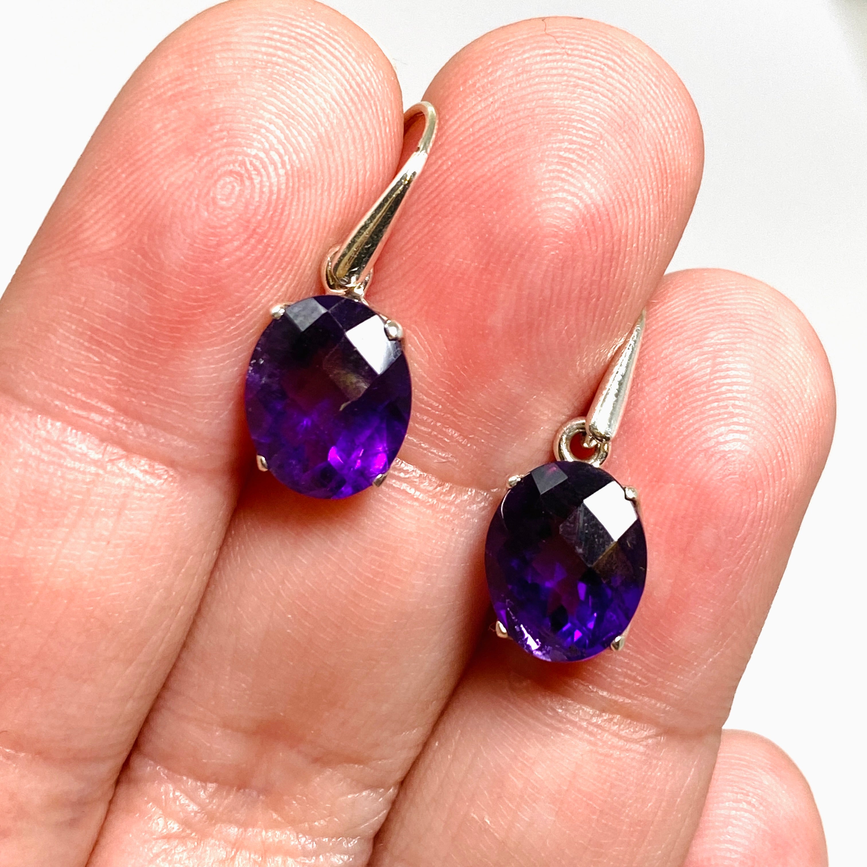 Natural Amethyst Oval Faceted Stud Earrings for Women - 925 Sterling Silver Dangle Jewelry - Perfect for Weddings, Parties & Everyday Wear