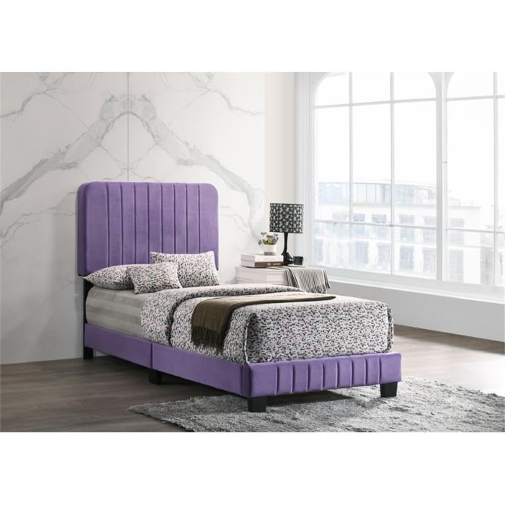 Glory Furniture Lodi Velvet Upholstered Twin Bed in Purple - Luxurious Velvet Bed Frame for Kids & Teens Bedroom, Guest Room & Dorm Decor