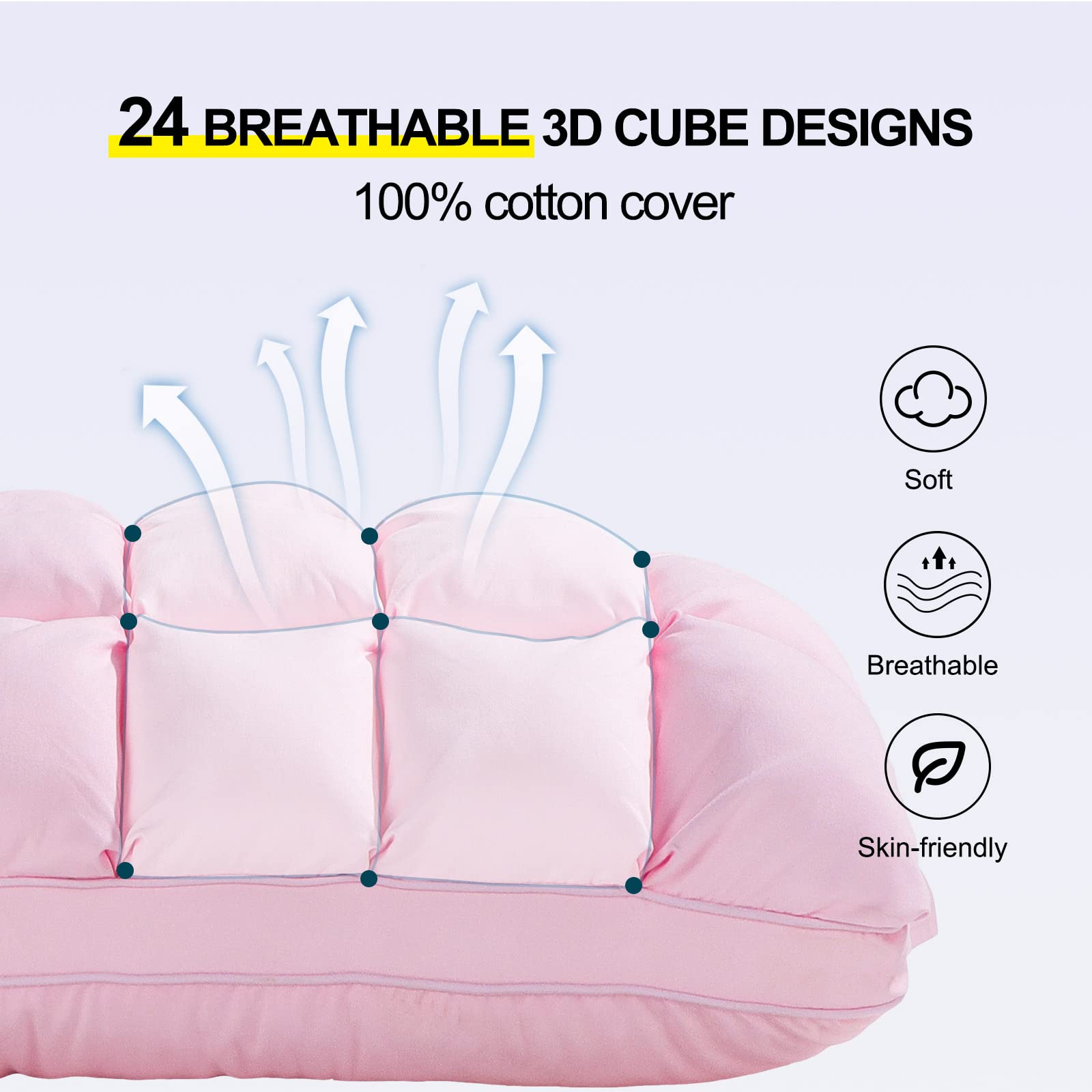 YOUR MOON Soft Sleeping Pillows - Queen Size Down Alternative Bed Pillow with Gel Cooling Technology for Side Sleepers | Luxury Hotel Quality Fluffy Pillow (Pink) - Perfect for Back Pain Relief & Comfortable Night Sleep