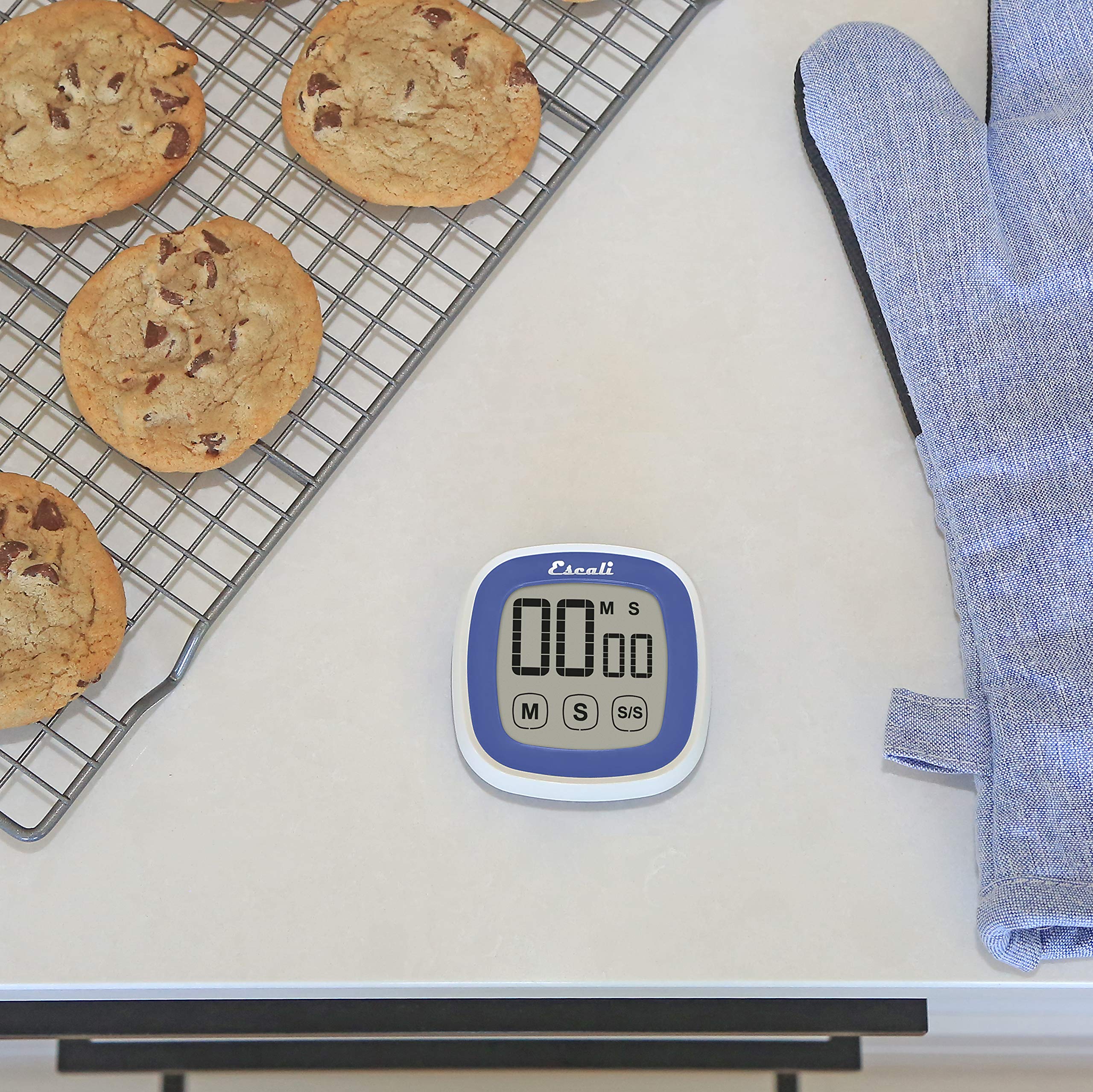 Escali Digital Timer with Touch Screen LCD Display - Easy to Read, Battery Saving, Touch Sensitive Controls (Blue) - Perfect for Cooking, Baking, Fitness, and Lab Experiments