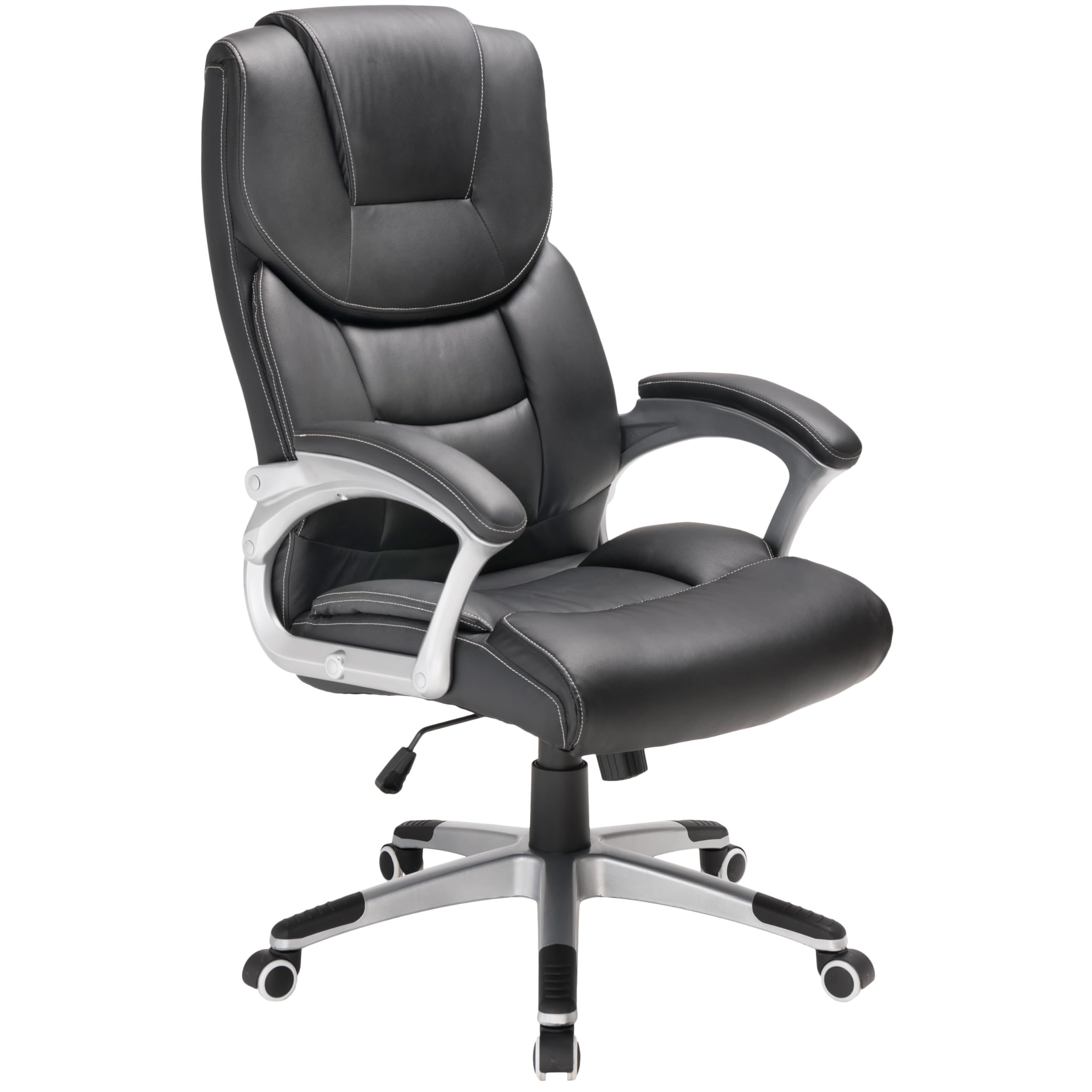Deuba® Faux Leather Office Chair - Ergonomic Executive Desk Chair with Adjustable Height & Armrests, 120kg Weight Capacity, Black & Silver - Perfect for Home Office, Gaming & Workspace Comfort