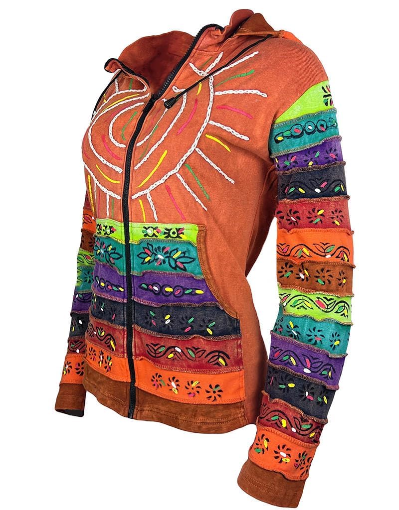 Agan Traders 2025 Spring Women's Zip Up Hoodie Jacket - Lightweight Gypsy Brush Painted Sweatshirt with Detachable Hood | Casual Wear, Street Style & Festival Outfits