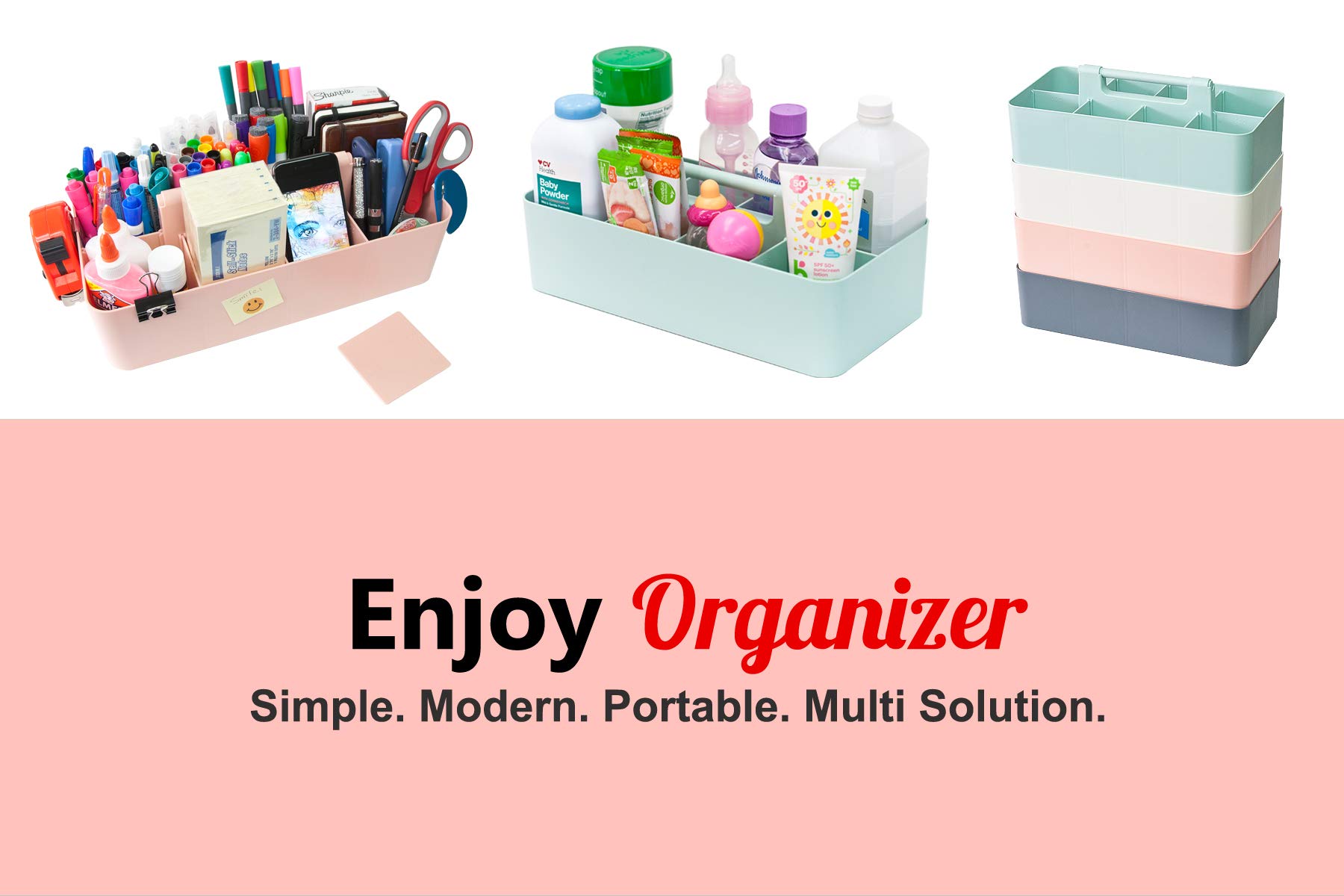 Large Portable Caddy with DIY Dividers - 8 Compartment Storage Organizer Basket for School, Office & Home Supplies - Made in USA (10 Pack, Lavender) - Perfect for Classroom Organization, Craft Storage & Business Supplies Management