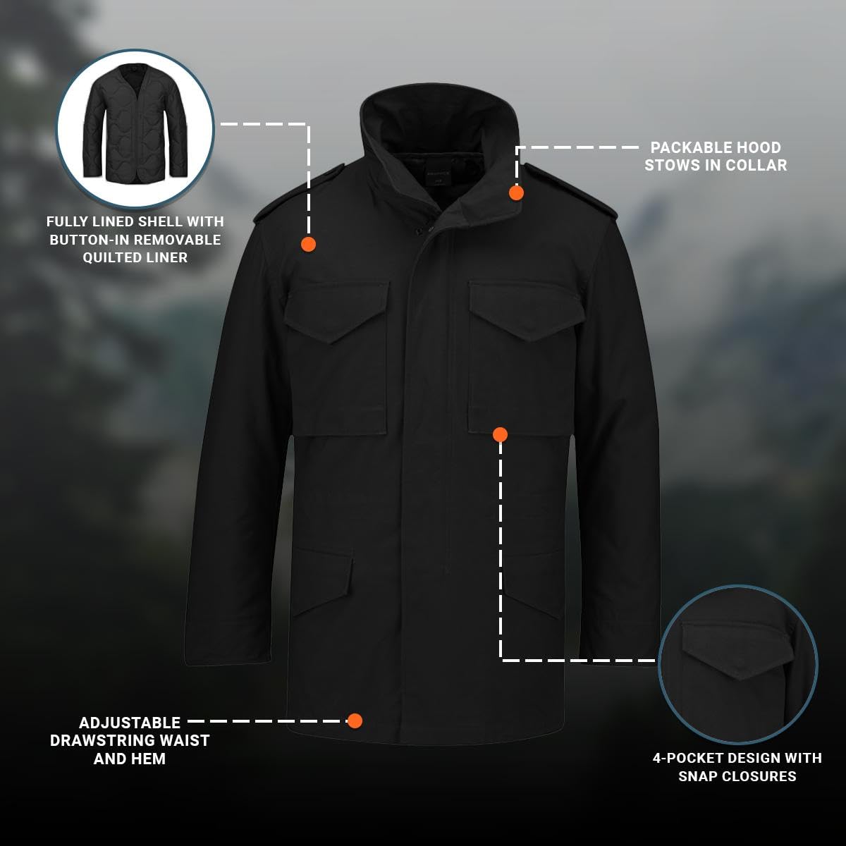 Propper Men's M65 Field Coat Jacket - Waterproof Military Jacket for Outdoor Activities, Hunting & Camping | Durable Tactical Jacket for Hiking & Adventure