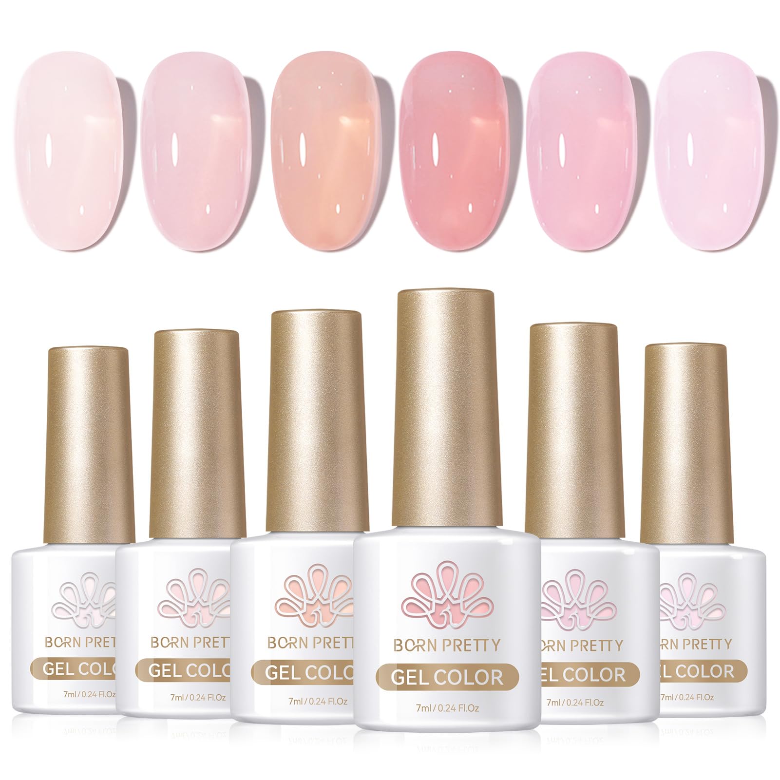 Born Pretty Jelly Pink Gel Nail Polish Set - 6PCS Milky Natural Nude Sheer Translucent Gel Polish Kit for DIY Nail Art & Home Manicure | Perfect for Everyday Wear, Bridal Nails & Salon-Quality Results at Home