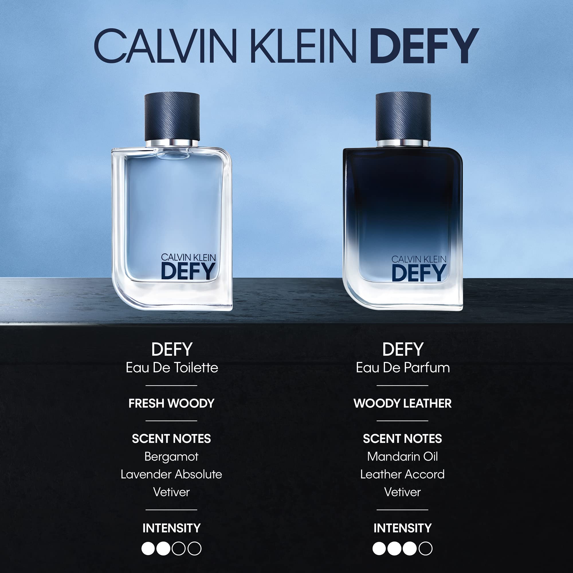 Calvin Klein Defy Eau de Parfum for Men - Woody Leather Cologne with Mandarin Oil, Leather Accord & Vetiver - Long Lasting Fragrance - Perfect for Date Night, Office & Special Occasions