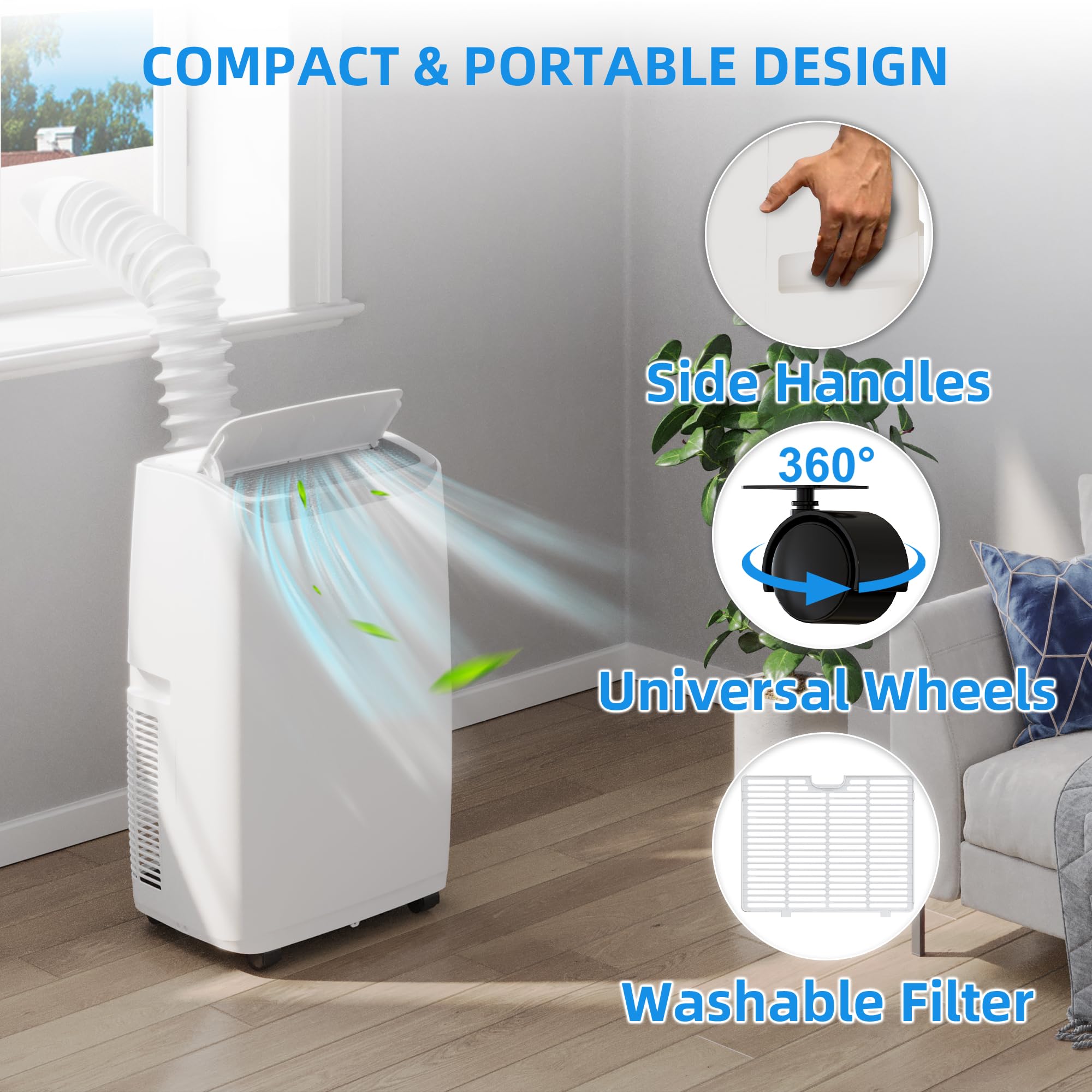 GARVEE 14000 BTU Portable Air Conditioner - 3-in-1 AC Unit with Dehumidifier, Fan & Remote Control - Cools Rooms Up to 700 Sq Ft - Energy Efficient with Sleep Mode & Timer - White - Perfect for Bedrooms, Living Rooms & Home Offices