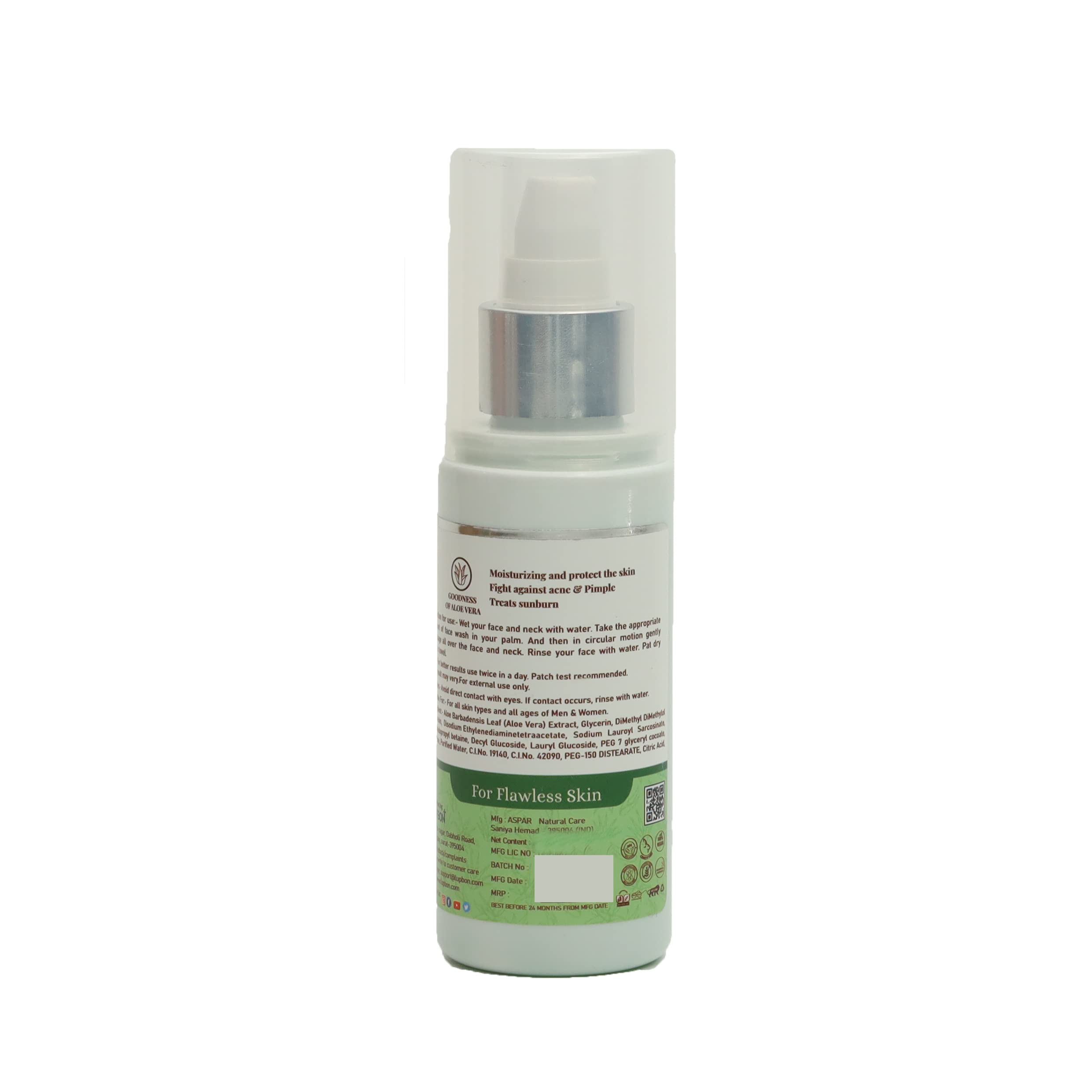LUPBON Aloe Vera Face Wash for Acne & Pimples - 100ml Gentle Cleanser for Oily & Sensitive Skin - Perfect for Daily Skincare Routine & Breakout Prevention