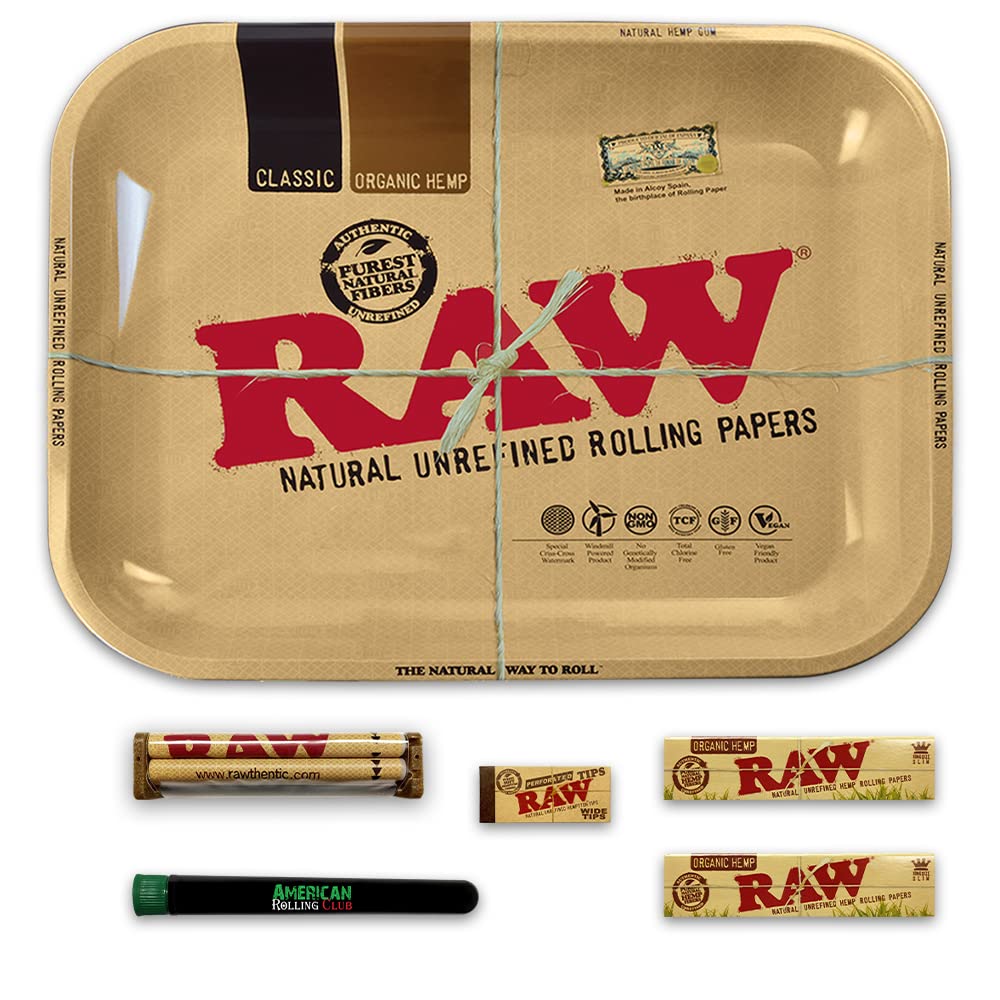 Organic RAW King Size Rolling Tray Combo Kit - Premium Rolling Papers, Bamboo Tray, Wide Tips, 110mm Roller & Storage Tube | Perfect for Rolling Joints, Blunts & Cigarettes at Home or On-the-Go