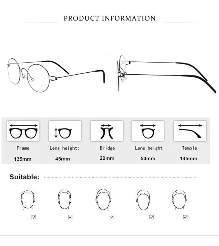Unisex Full Rim Oval Round Screwless Titanium Eyeglasses 45135 - Lightweight & Durable Frame for Men & Women - Perfect for Reading, Work & Everyday Use