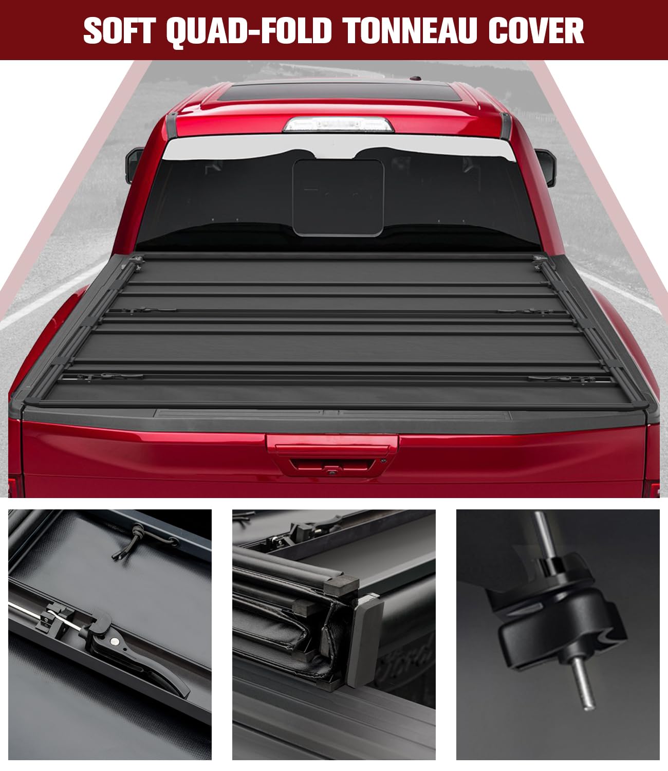 Kikito Vinyl Soft Quad-Fold Truck Tonneau Cover for 2007-2025 Chevy Silverado 1500 & GMC Sierra 1500 | 2007-2019 Silverado/Sierra 2500HD 3500HD | 6.6ft (78.9in) Bed | Weatherproof & Durable | Not for CarbonPro Bed | Perfect for Hauling, Camping & Outdoor Adventures