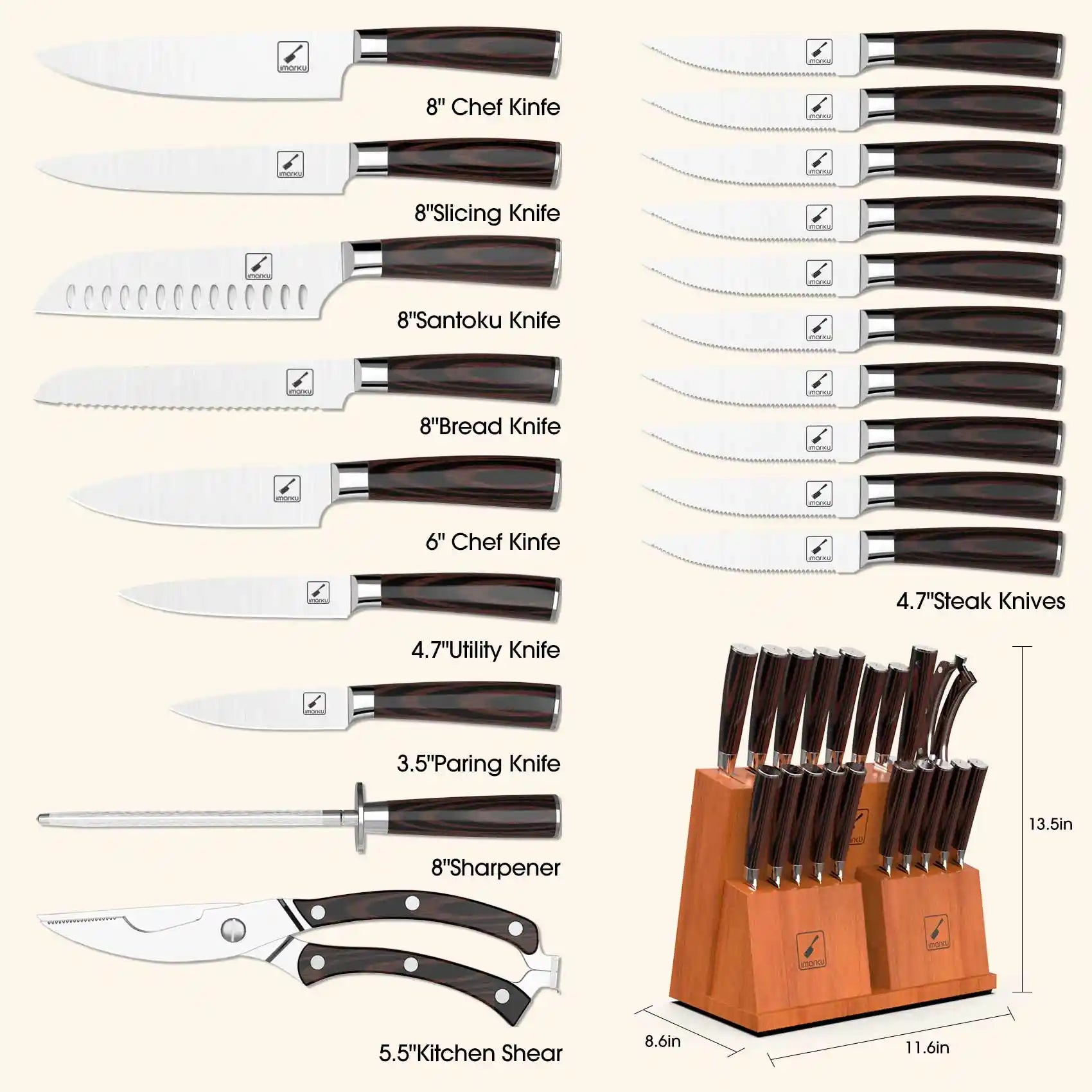 Premium Red Nonstick Cookware Set & Full Tang Knife Set Bundle - 12-Piece Kitchen Essentials for Professional Cooking, Baking & Meal Prep