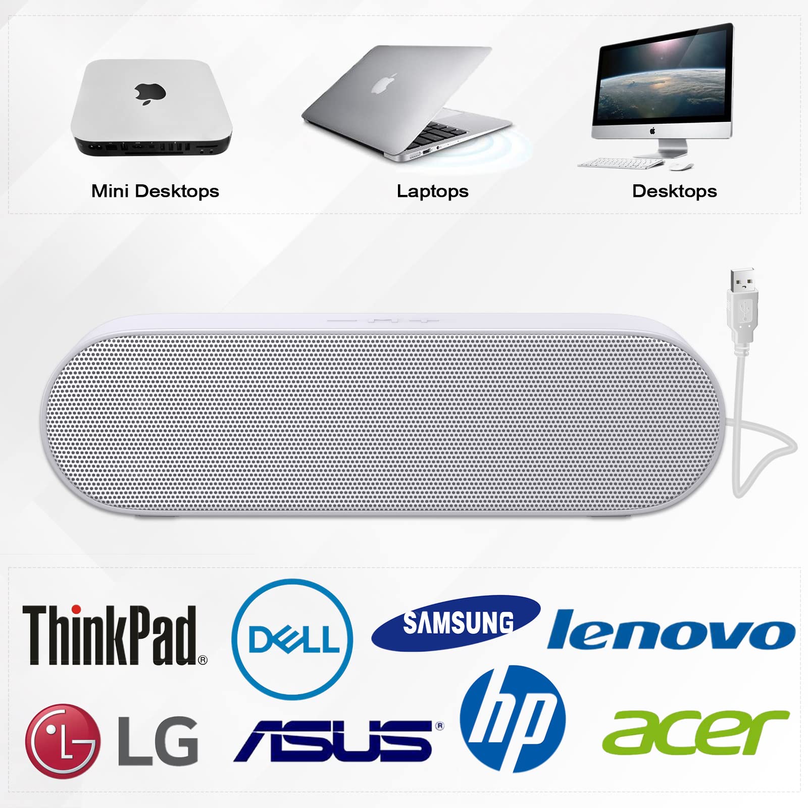ZETIY USB Powered PC Speakers - Compact Computer Soundbar with Volume Control & Mute Button for Desktop, Laptop, Notebook | Plug & Play | Perfect for Home Office, Gaming & Music Streaming (Grey)