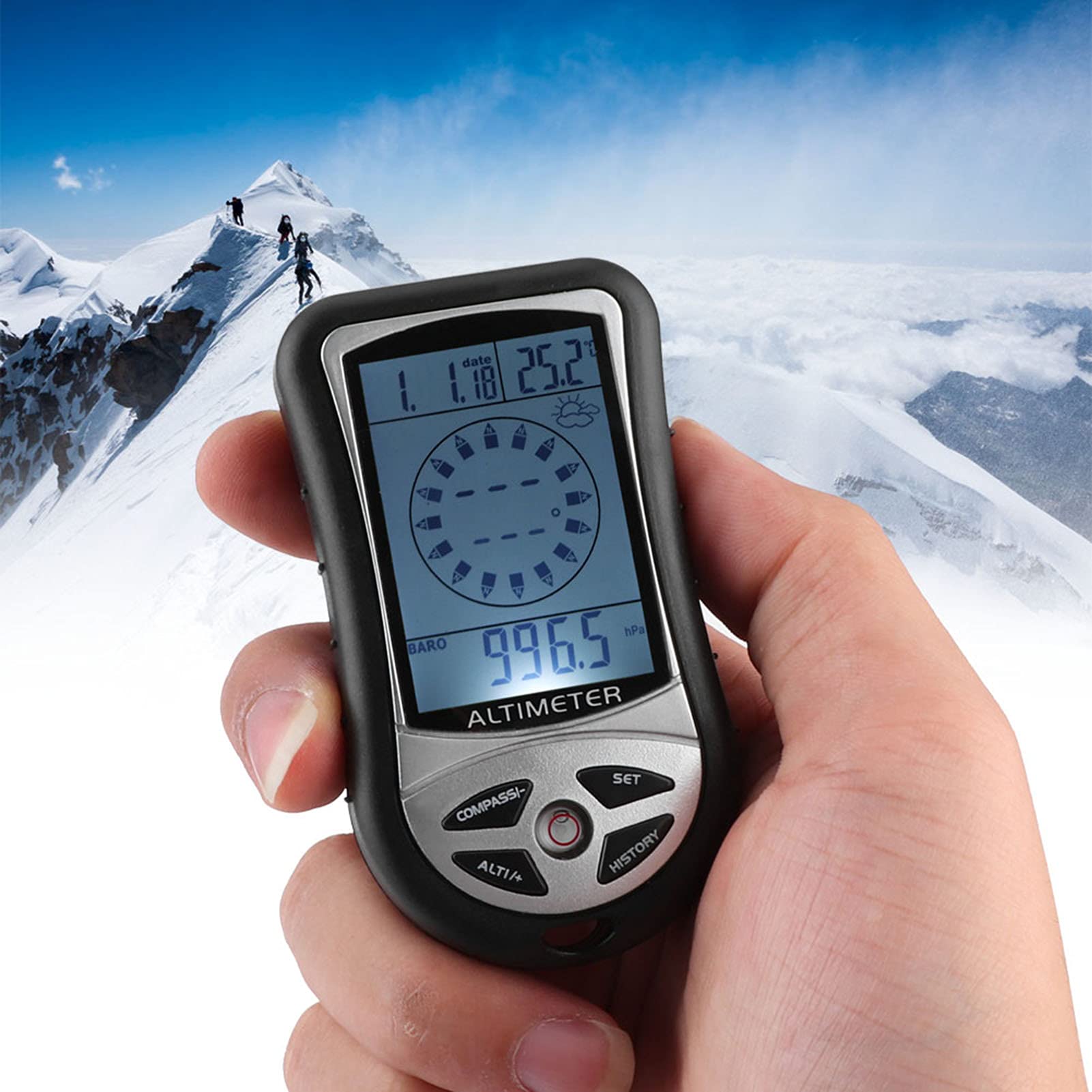 Ahdaskoo Digital Multifunction LCD Compass with Altimeter, Barometer, Thermometer & Hygrometer - Portable Weather Forecast Watch for Hiking, Camping & Outdoor Adventures