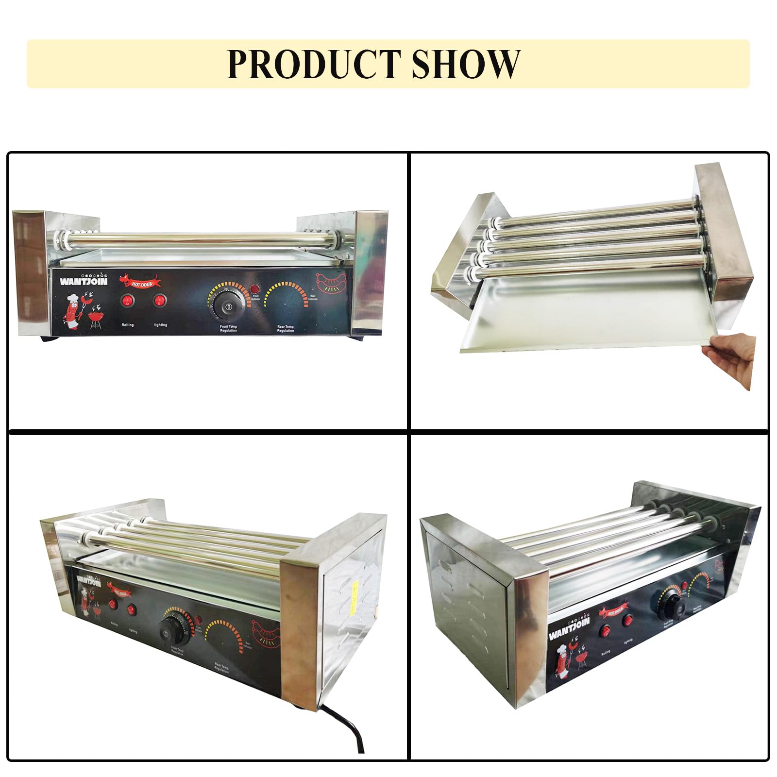 Commercial Electric Hot Dog Roller Machine - 5 Stainless Steel Rollers, 750W Non-Stick Heating for 16 Hot Dogs | Perfect for Restaurants, Carnivals & Home Parties | Fast Food Preparation & Snack Serving Solution