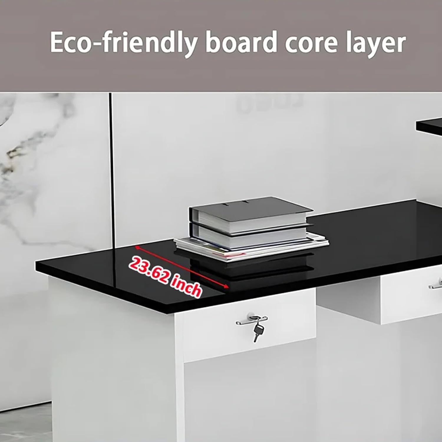 Modern Wooden Reception Desk with Lockable Storage Drawers & Keyboard Tray - 55.11