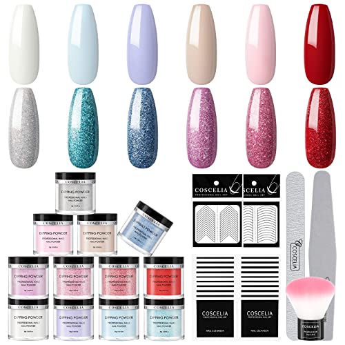 12 Colors Dip Powder Nail Kit with Dipping Powders, Cleaning Wipes & Tools - French Manicure Set for DIY Salon at Home, No UV Lamp Needed, Long Lasting Air Dry (Perfect for Nail Art, Home Manicures & Professional Salon Use)