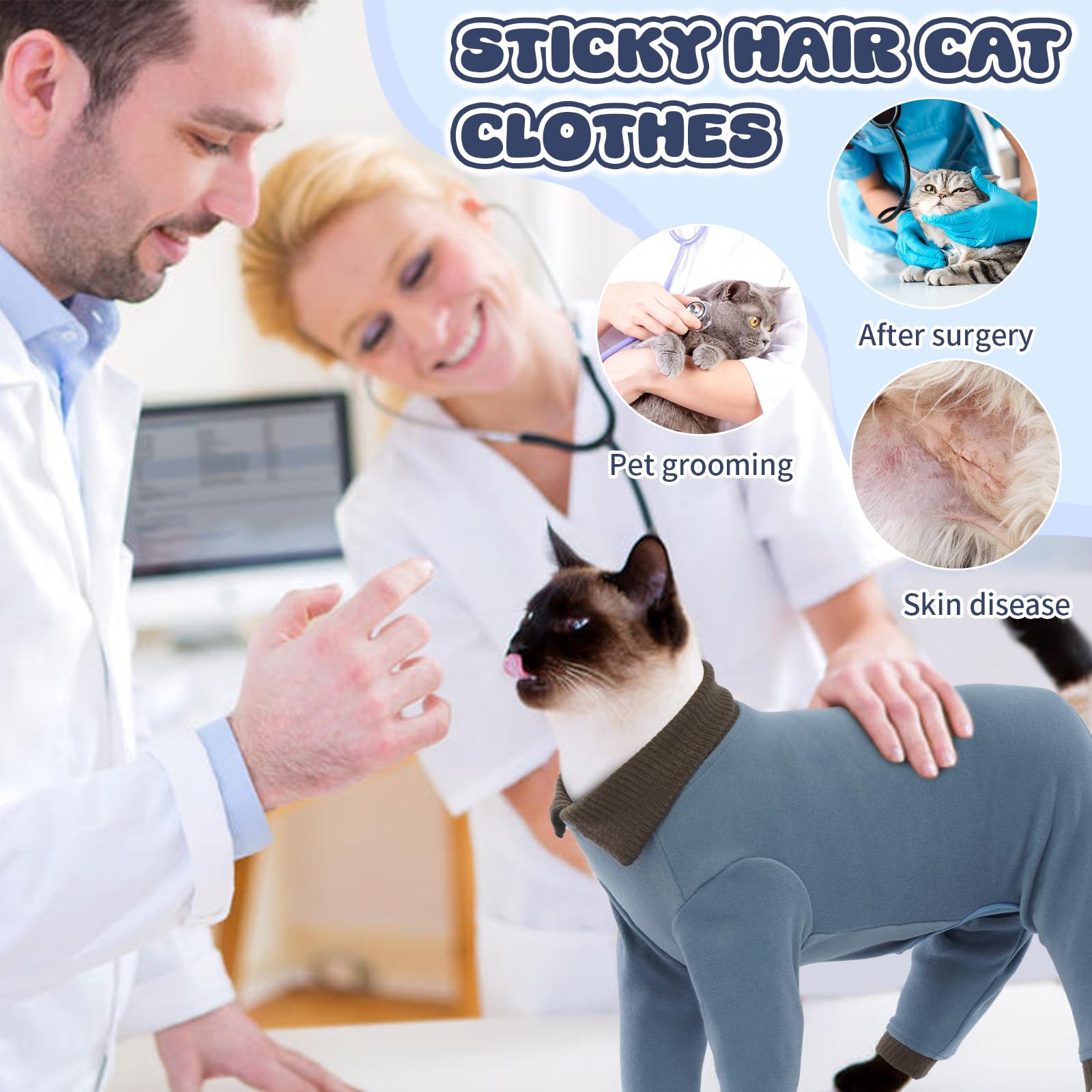 Professional Cat Recovery Suit & Soft Kitten Pajamas - Post-Surgery Onesie for Male/Female Cats | Anti-Shedding Cat Shirt Outfit | Comfortable Sticky Hair Cat Clothes (Blue) - Perfect for Post-Op Care, Grooming & Daily Wear