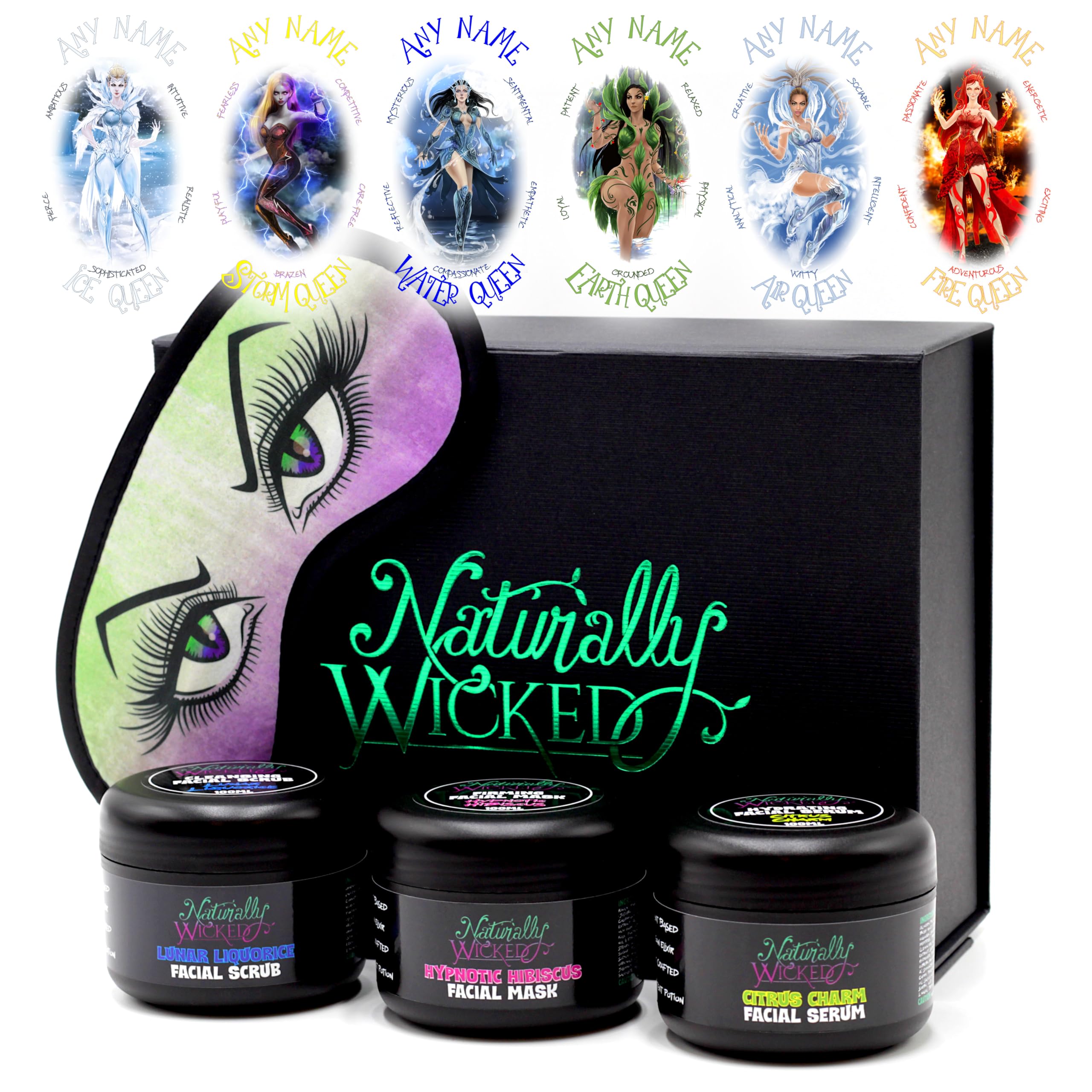 Naturally Wicked® Personalized Vegan Facial Kit - Customizable with Wicked Queen Design & Name Engraving | Cruelty-Free Skincare Gift Set | Perfect for Spa Days & Self-Care Routines