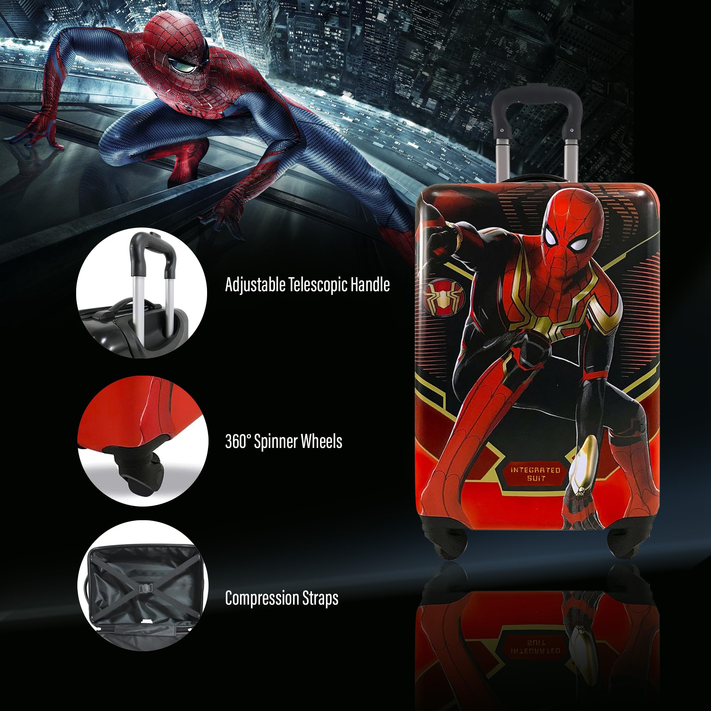 Spider-Man No Way Home 20-Inch Hard-Sided Spinner Luggage for Kids | Tween Carry-On Travel Suitcase with 360° Wheels | Perfect for Airplane Trips, School Travel & Vacation
