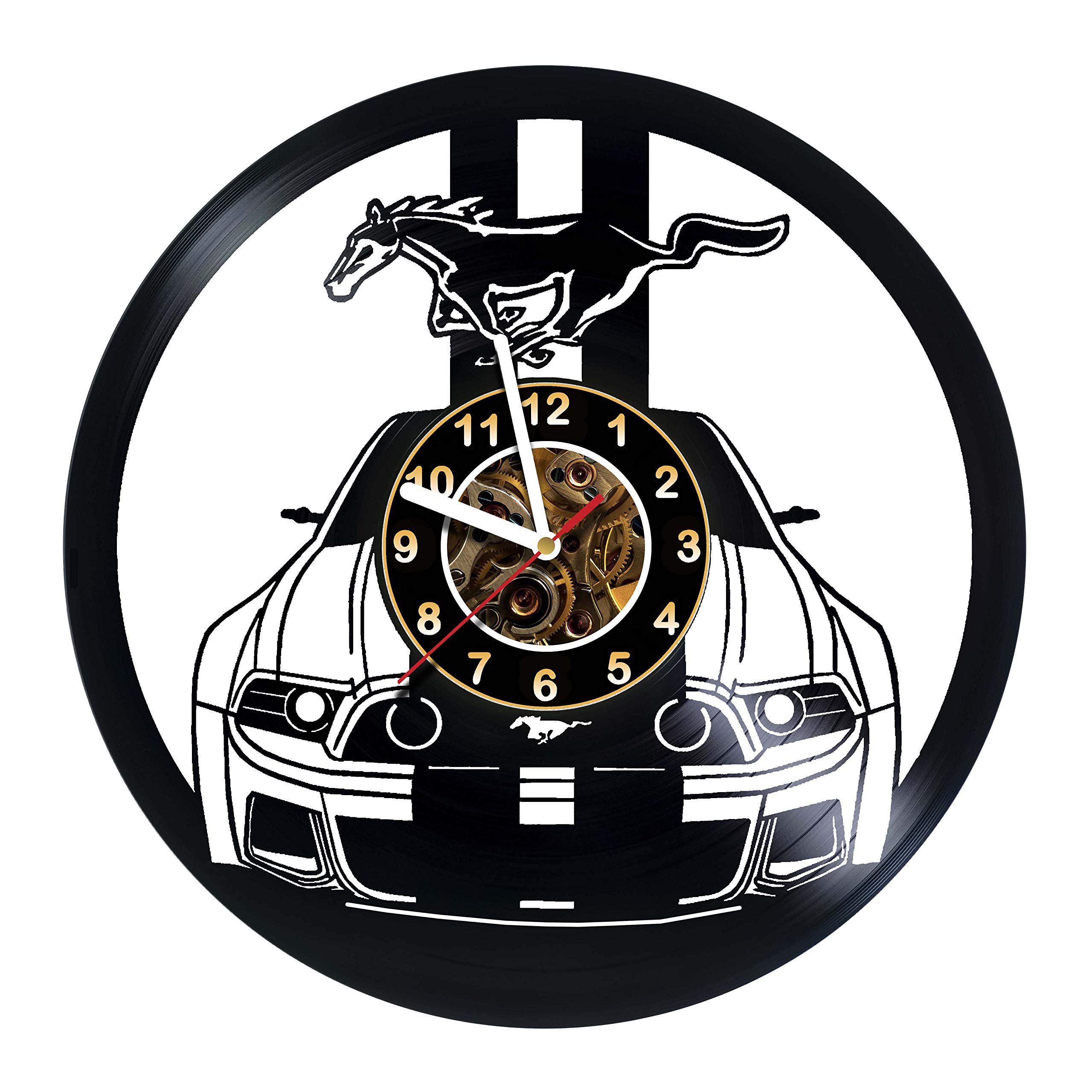 Vintage Vinyl Record Wall Clock - Ford Mustang Car Themed, Unique Gift for Birthday, Wedding, Anniversary - Perfect for Home, Office, Garage Decor (Set of 2)