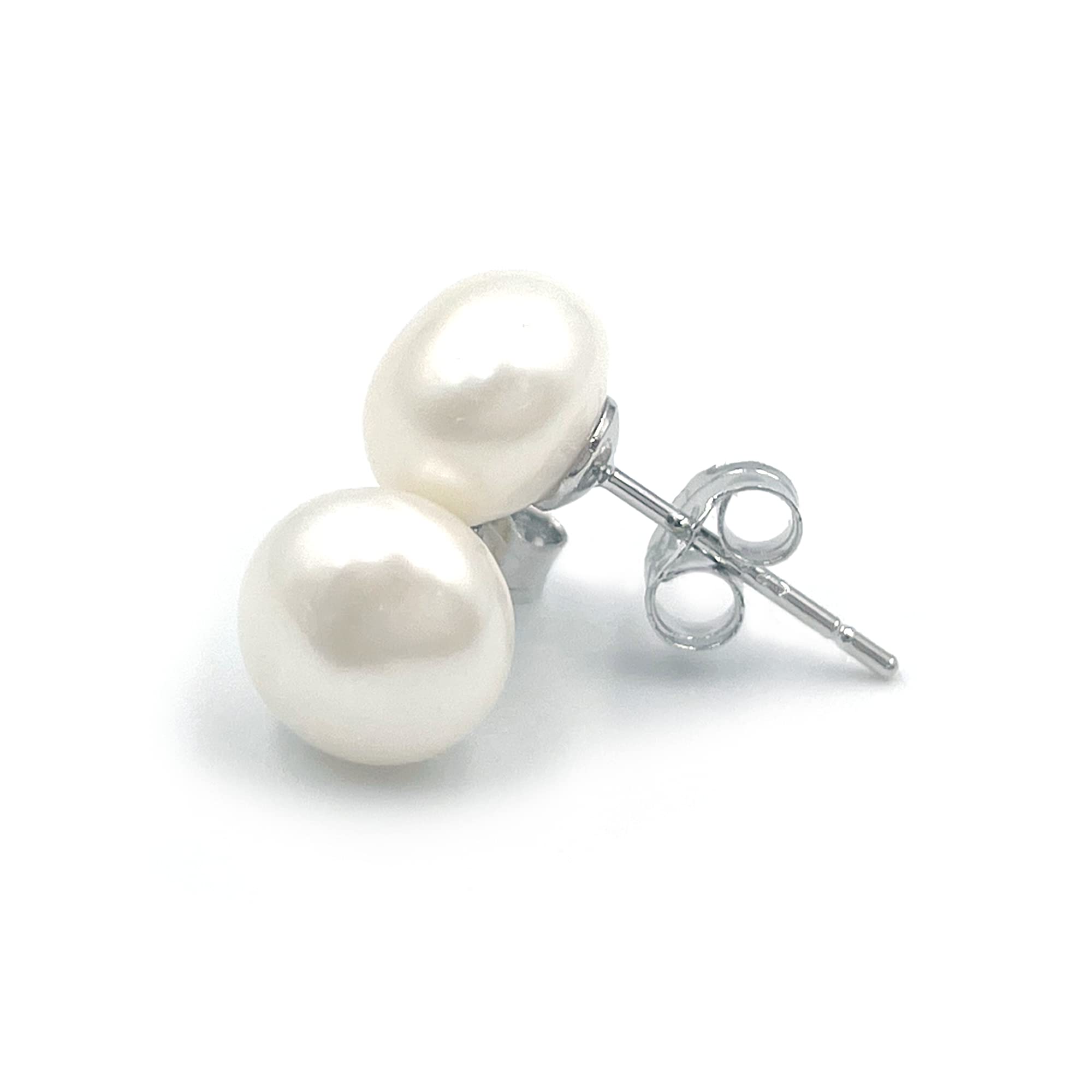 Luxurious 925 Sterling Silver Freshwater Pearl Earrings for Women - 9mm White Pearls, Elegant Gift for Wedding, Party & Special Occasions