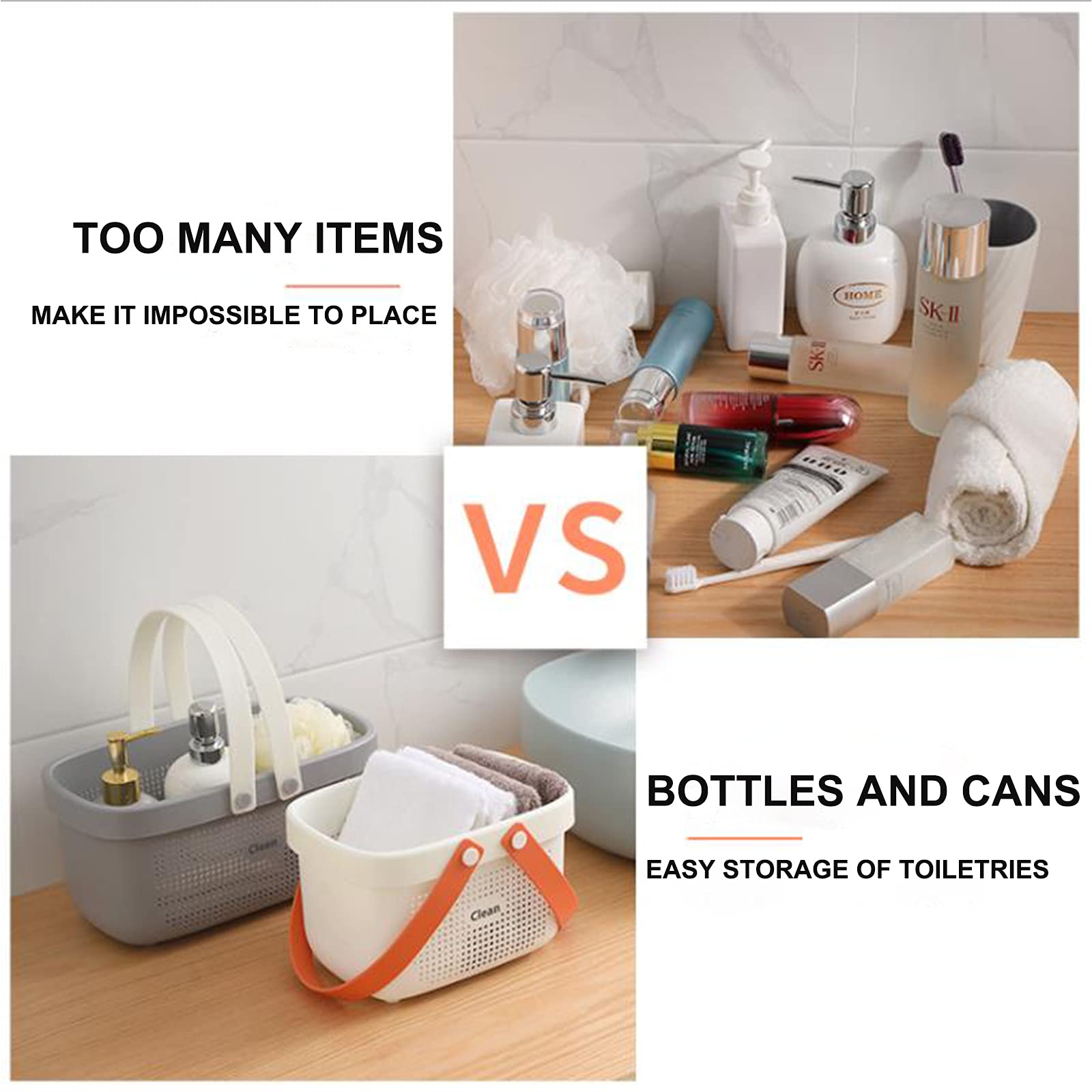 JiatuA Plastic Storage Basket with Handle - Portable Shower Caddy & Organizer Bin for Bathroom, Kitchen, Dorm Room, Bedroom - Gray | Perfect for Organizing Toiletries, Cleaning Supplies & Household Items