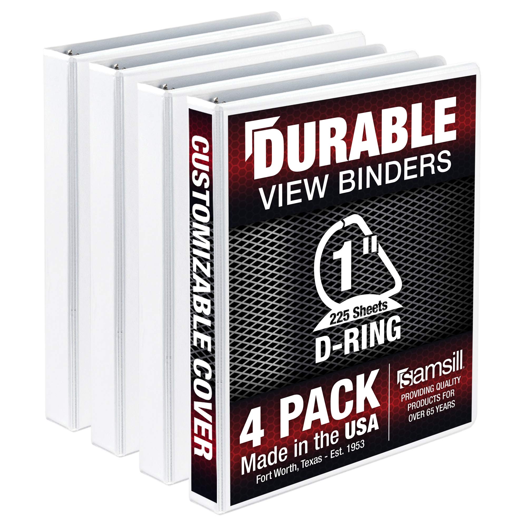 Samsill 1 Inch Durable D-Ring Binder with Clear View Cover - Made in USA, White, 4 Pack (Holds 225 Pages Each) - Perfect for School, Office & Home Organization