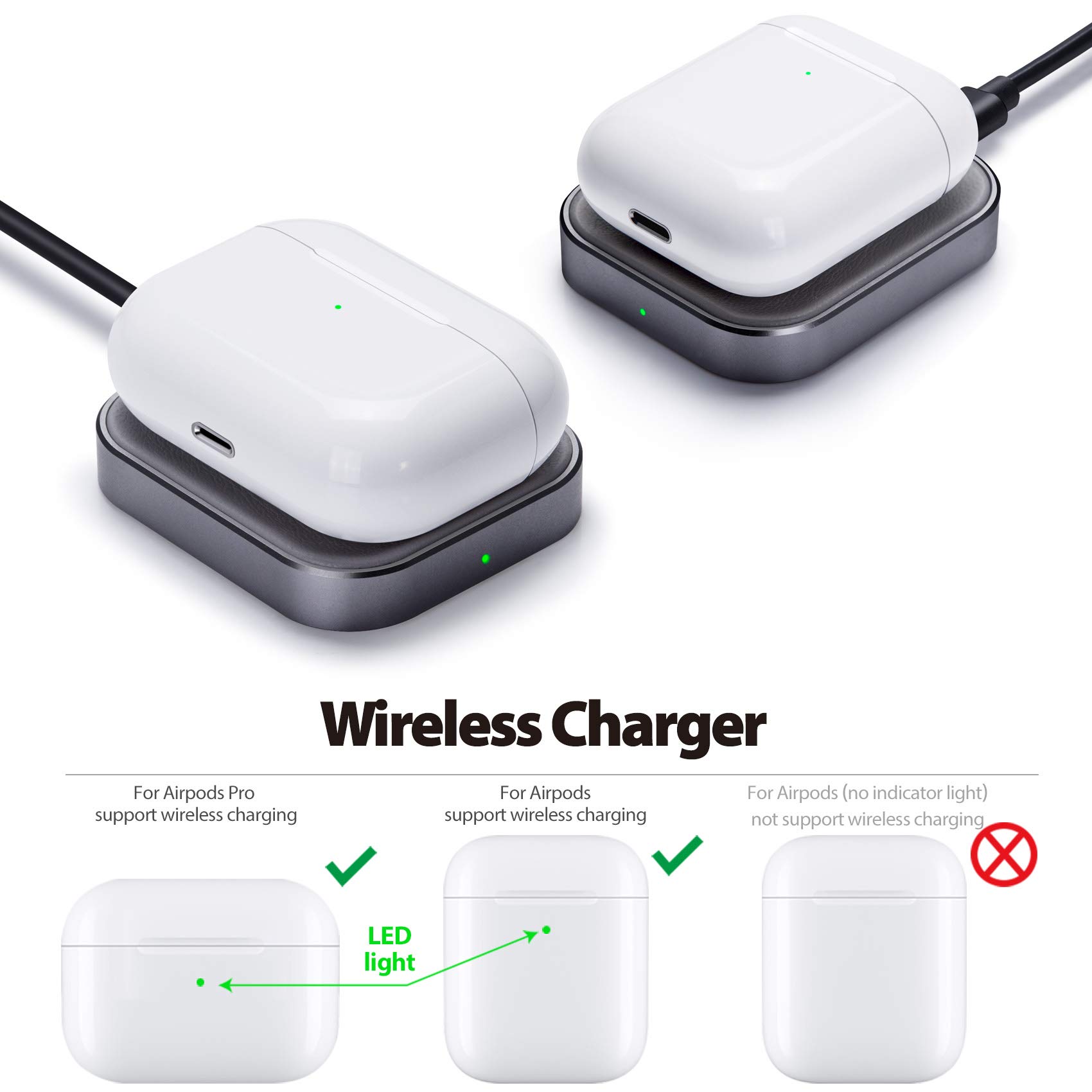 Wireless Charger for AirPods Pro 2nd Gen/4/3/2 with Active Noise Cancellation - Fast Charging Station for Apple AirPods (Grey) | Perfect for Home, Office & Travel Use