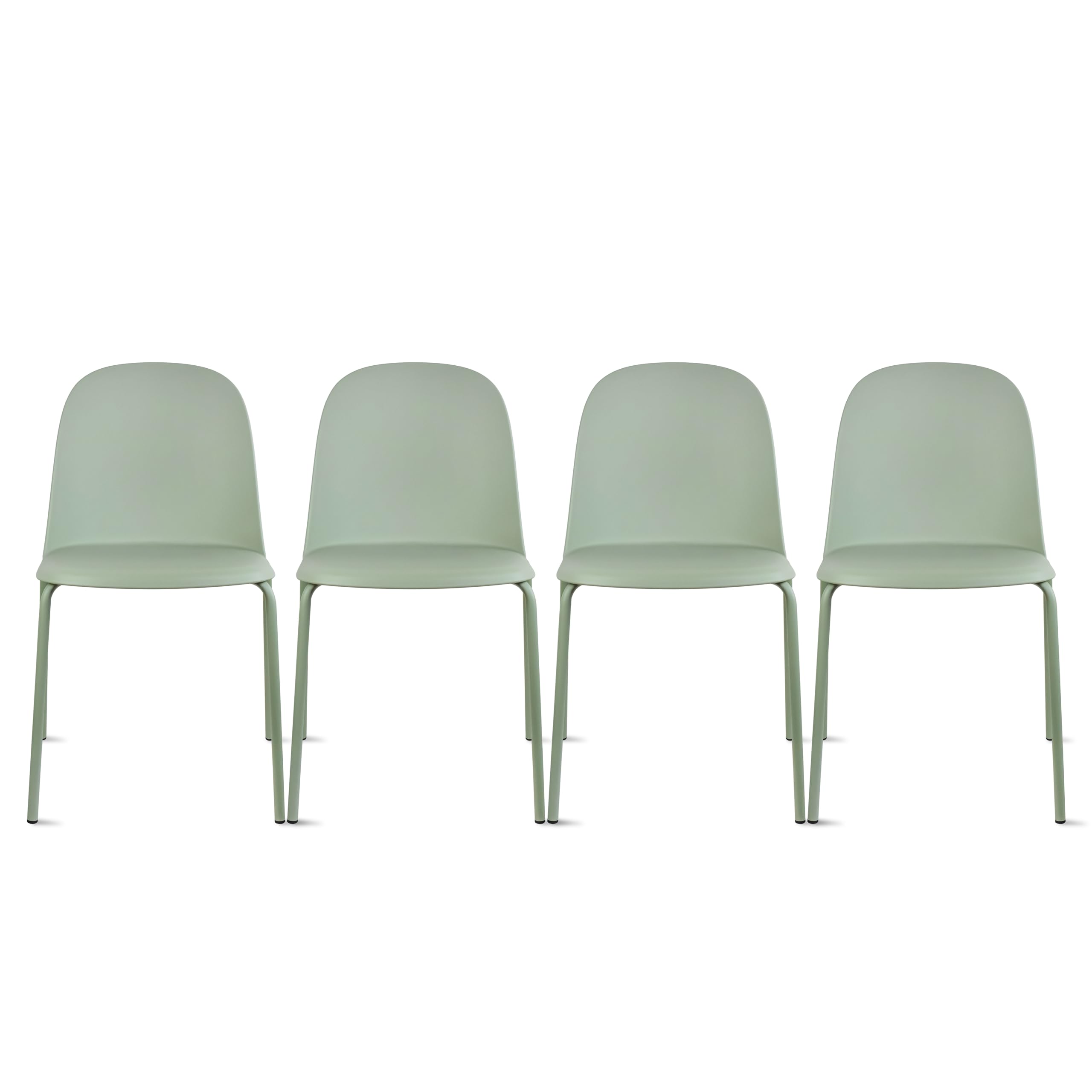 2xhome Set of 4 Modern Stackable Armless Dining Chairs - Plastic Shell Seat with Sturdy Metal Legs for Indoor & Outdoor Use - Perfect for Kitchen, Dining Room, Patio or Garden - Green