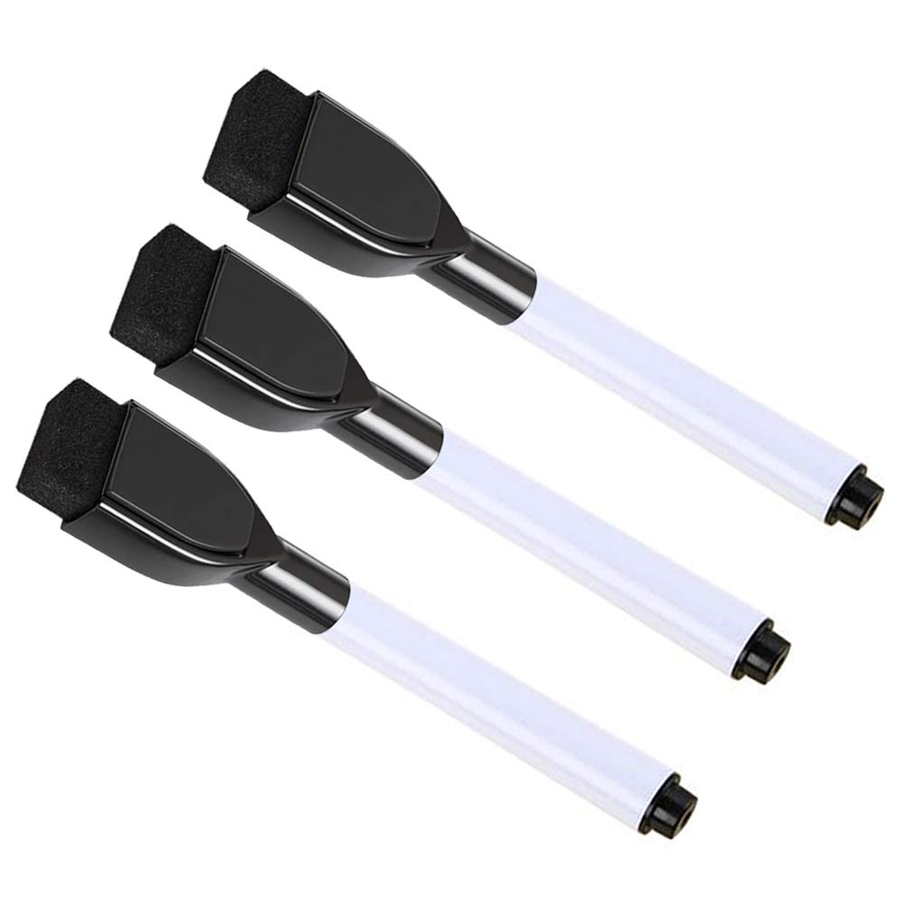 3-Pack Magnetic Whiteboard Markers with Eraser - Black Dry Erase Pens for Office, School & Home - Perfect for Calendars, Presentations & Classroom Teaching