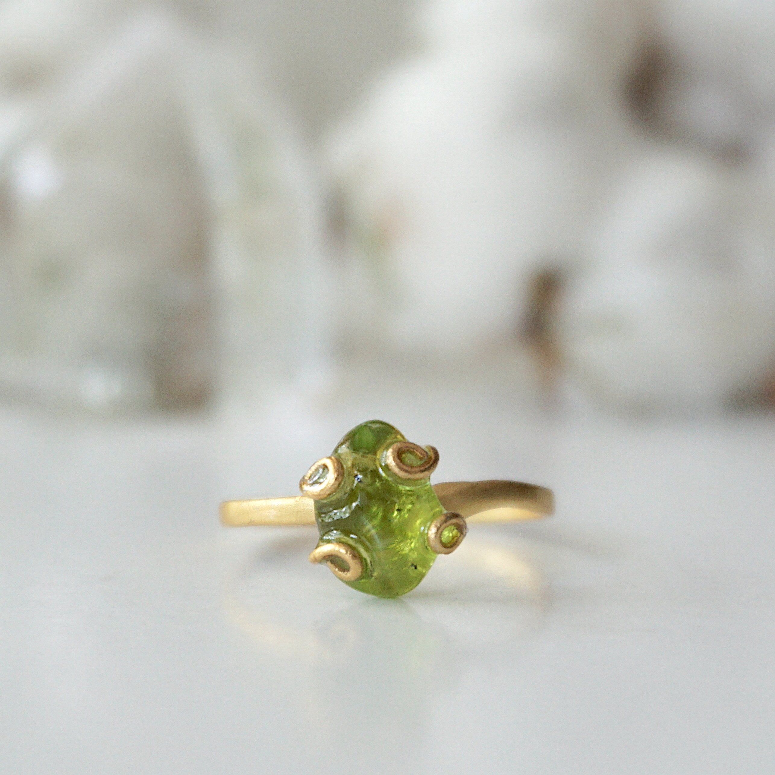 14K Gold Filled Raw Green Peridot Adjustable Ring for Women | Boho Chic Jewelry Gift for Birthday, Anniversary & Everyday Wear