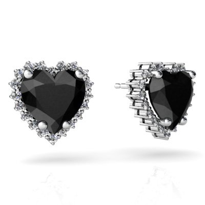 14Kt Gold Black Onyx & Diamond Heart Halo Earrings 8mm - Elegant Valentine's Gift, Anniversary Jewelry for Women