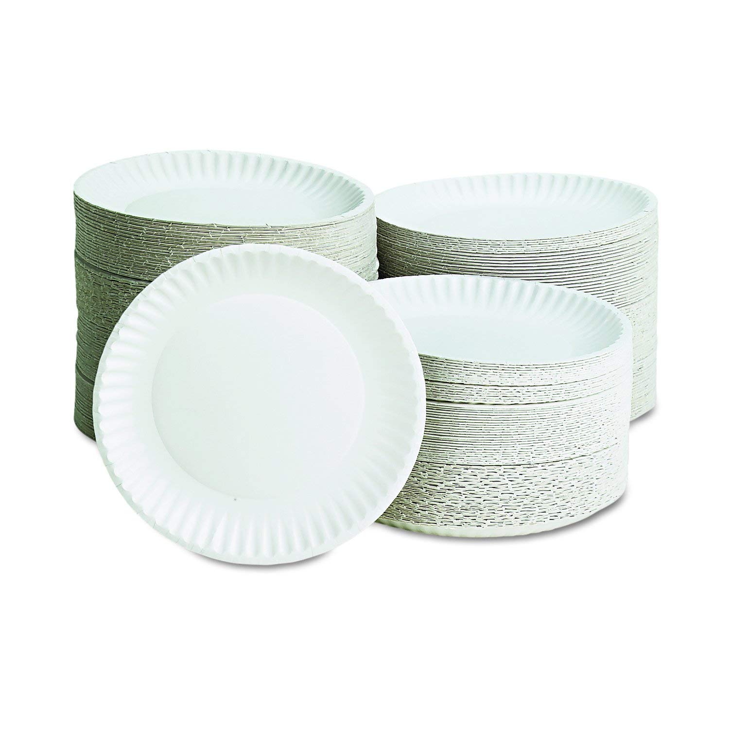 AJM Packaging PP9GREWH 9 Inch White Paper Plates - 10 Packs of 100 (400 Plates Total) - Eco-Friendly Disposable Plates for Parties, Picnics, BBQs & Events