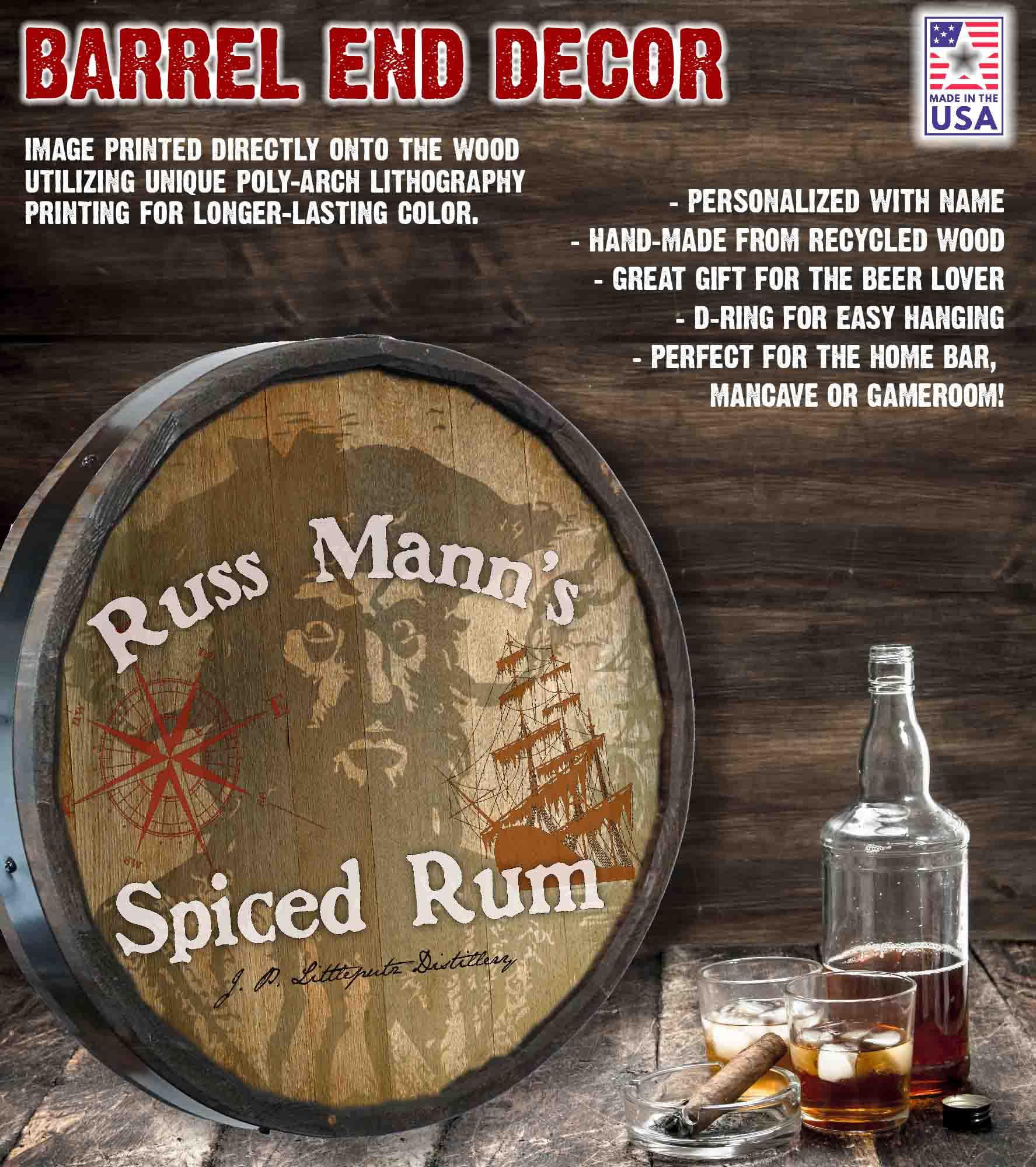Personalized 21-Inch Whiskey Barrel Head Sign by Thousand Oaks Barrel Co. - Custom Wooden Home Bar Decor for Man Cave, Kitchen, Office - Pirate Theme Wine Barrel Lid Wall Art (C7) - Perfect for Rustic Home Decor, Whiskey Lover Gifts & Western Style Interior Design
