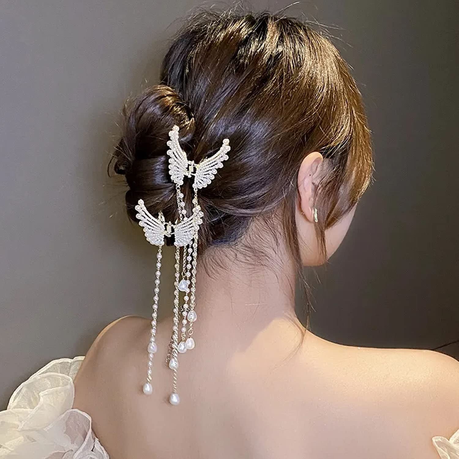 KIDZOO Pearl Butterfly Hair Claw Clip for Women & Girls - Elegant Stone Hair Accessories for Wedding, Party & Everyday Use - Metal Hair Clutcher with Butterfly Design