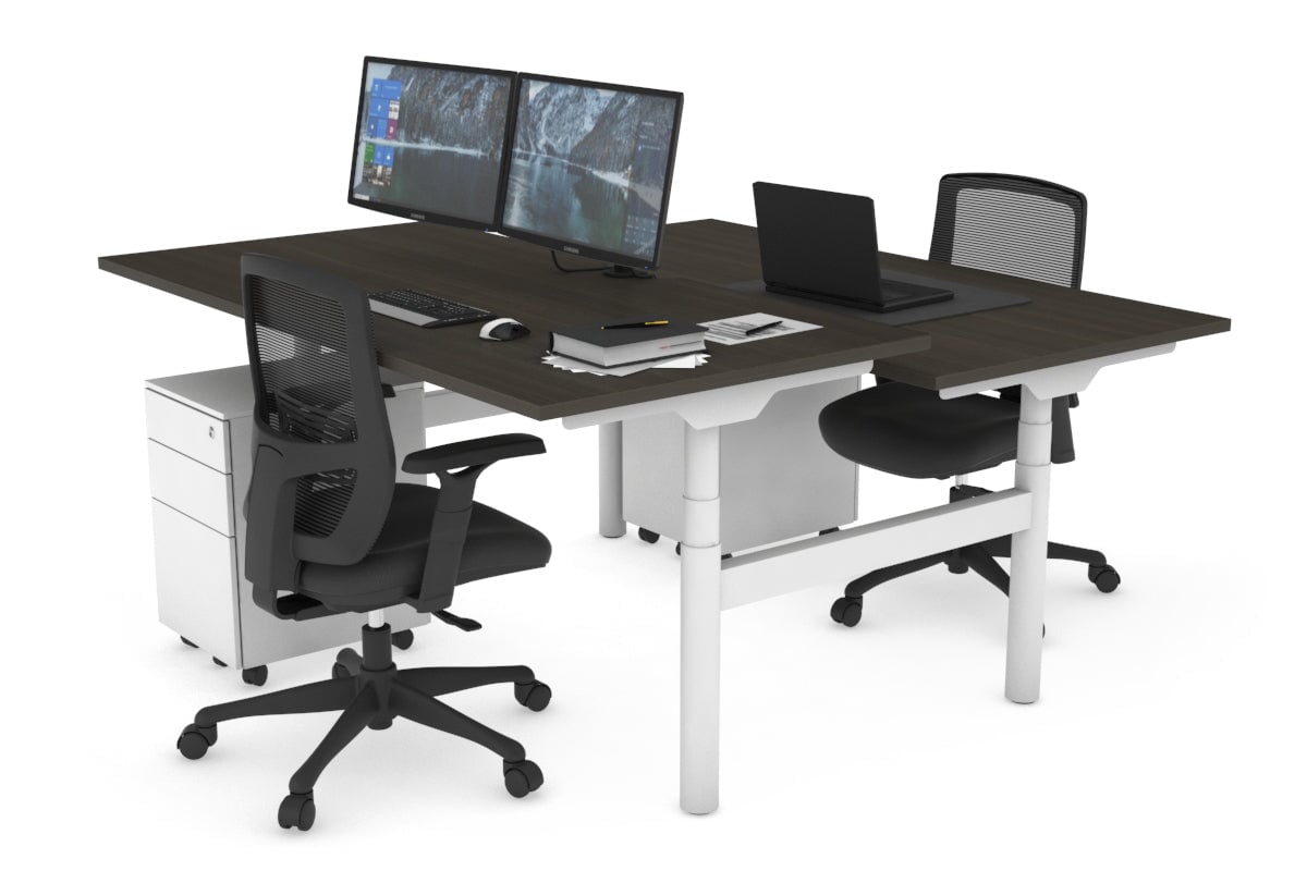 Flexi Premium Height Adjustable 2-Person H Bench Workstation - White Frame (1600L x 800W) with Cable Management | Ergonomic Office Desk for Home & Workspace